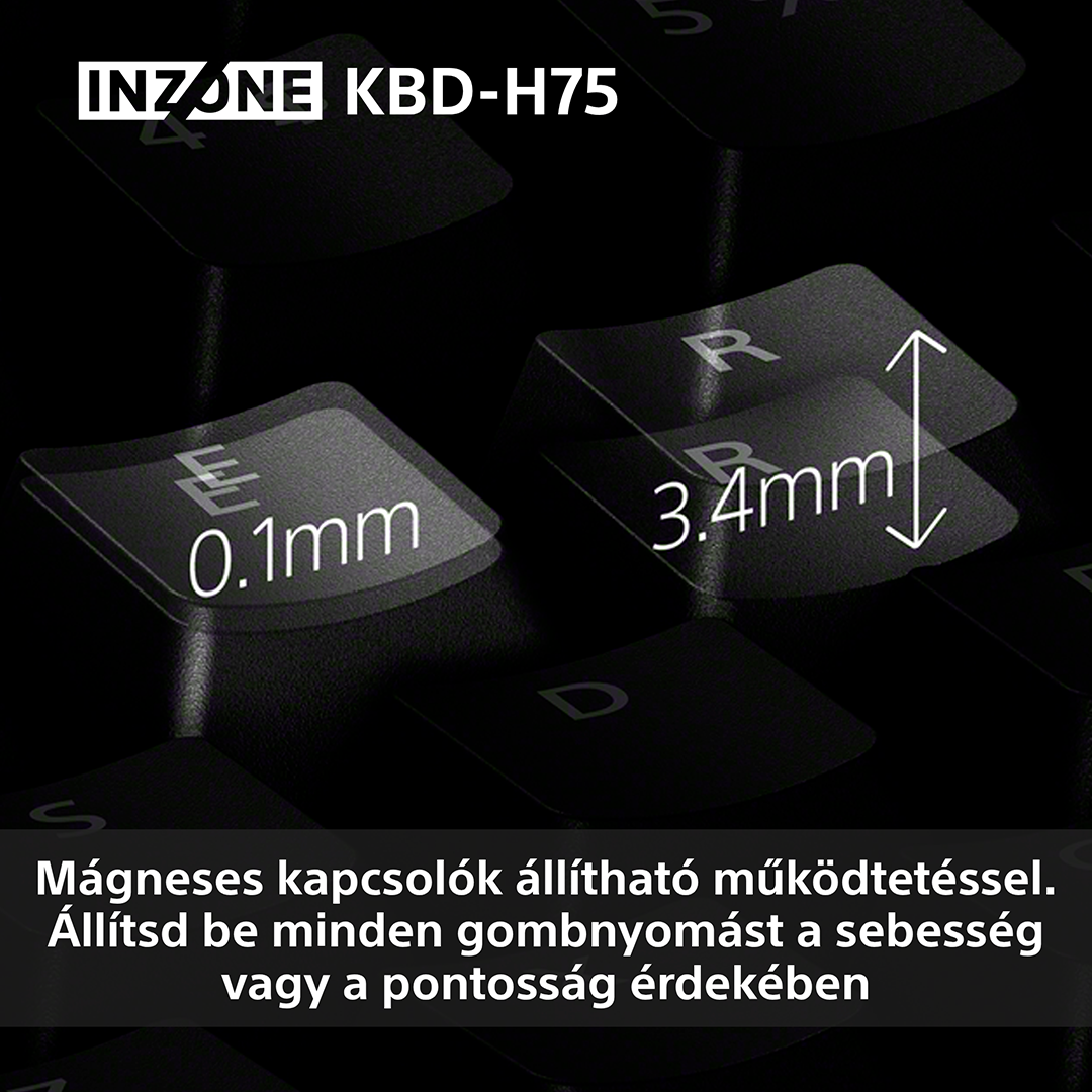 Közelkép egy billentyűzetről "0,1mm" és "3,4mm" jelölésekkel.