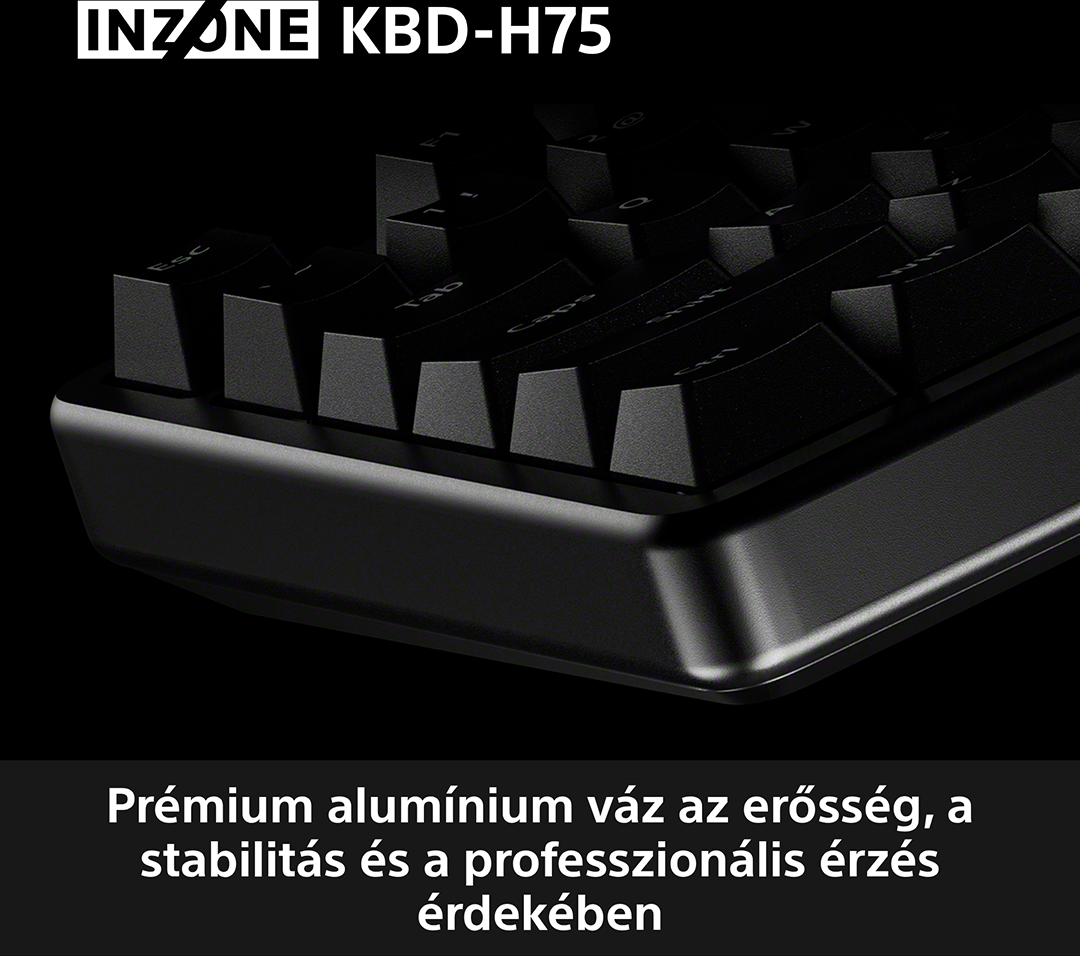 Fekete billentyűzet "INZONE KBD-H75" logóval és magyar szöveggel.
