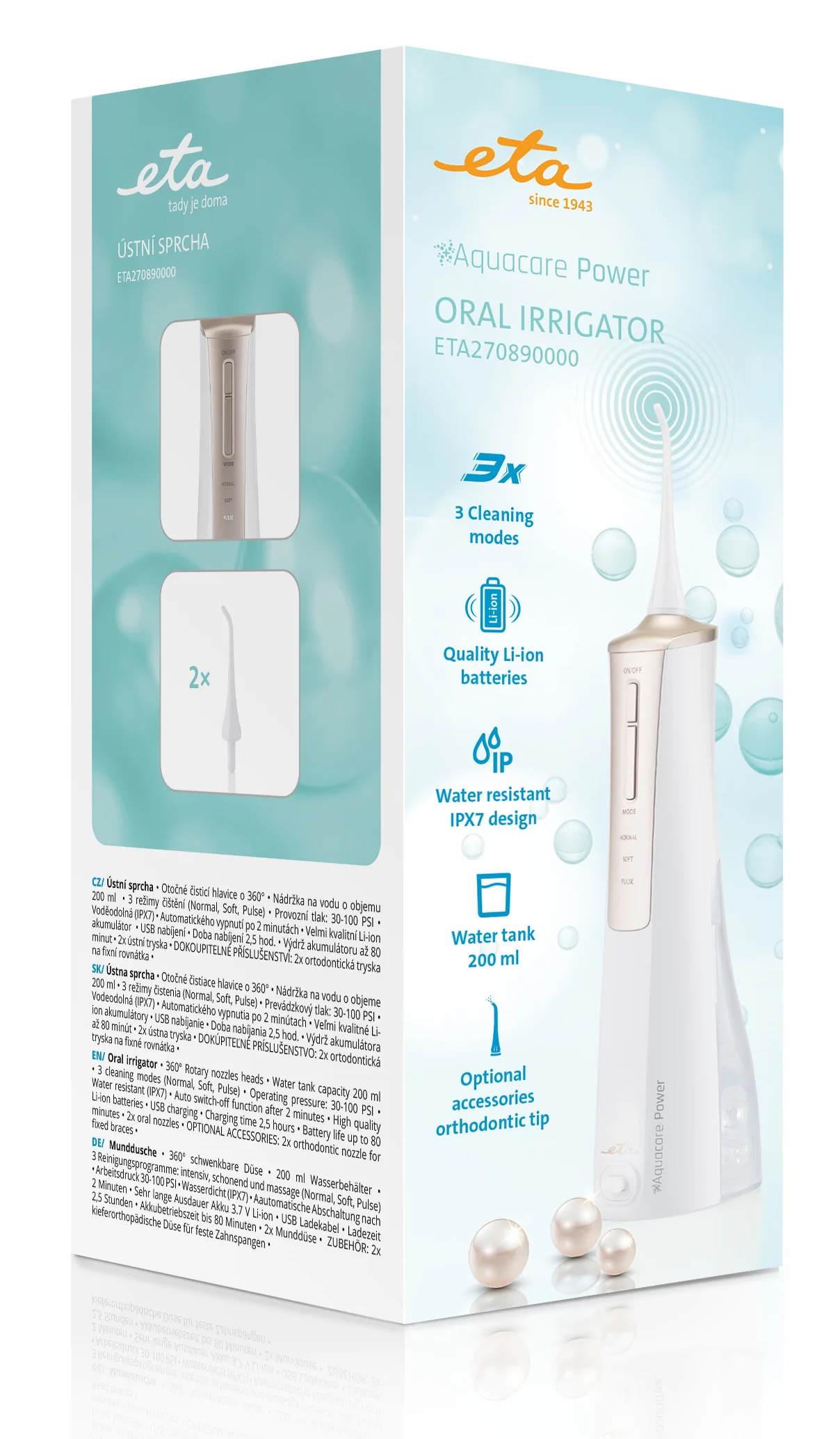 Eta Aquacare Power szájzuhany 3 tisztítási móddal, 200ml tartály, IPX7.