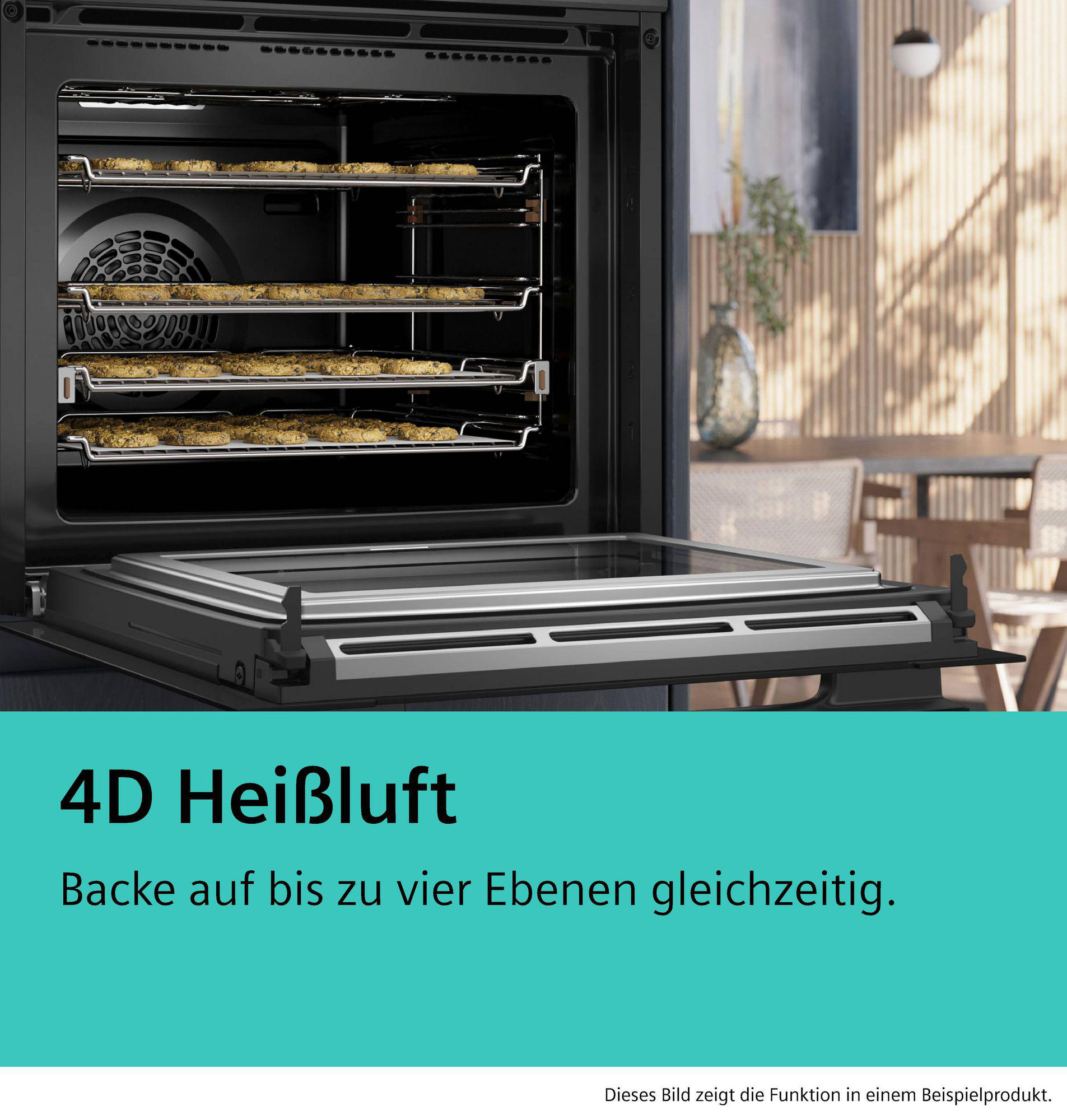 Ein Backofen mit vier Ebenen, auf denen gleichzeitig Gebäck gebacken wird.
