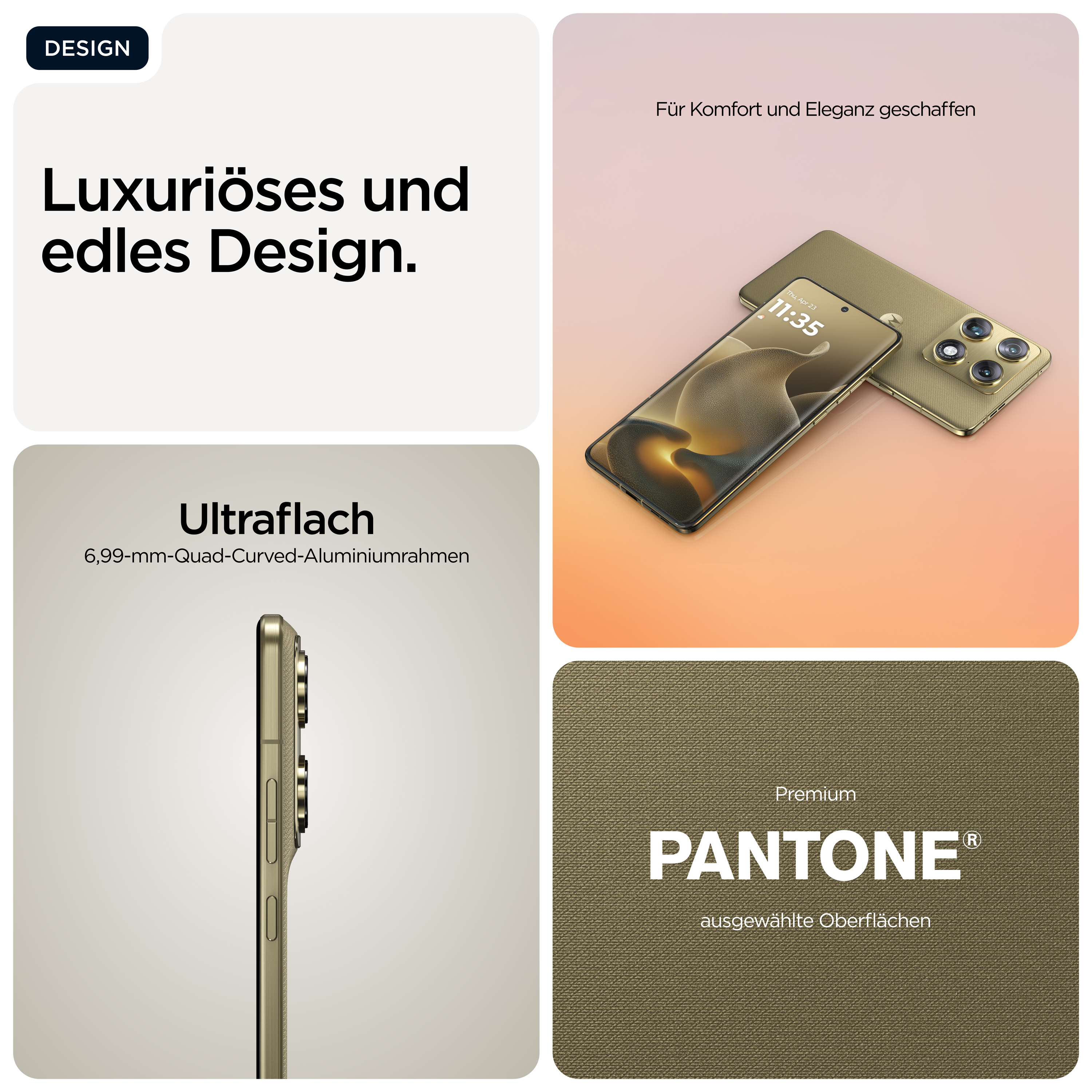 Goldene Smartphones mit detaillierter Rückseite und Kamera-Setup.