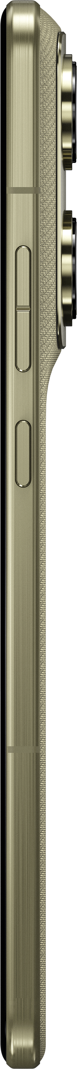 Goldfarbenes Smartphone mit strukturiertem Rand und Kameras.