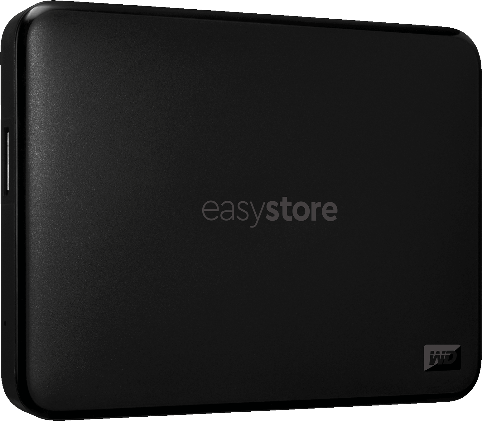 Schwarze externe Festplatte mit sichtbaren 'easystore' und 'WD' Logos.