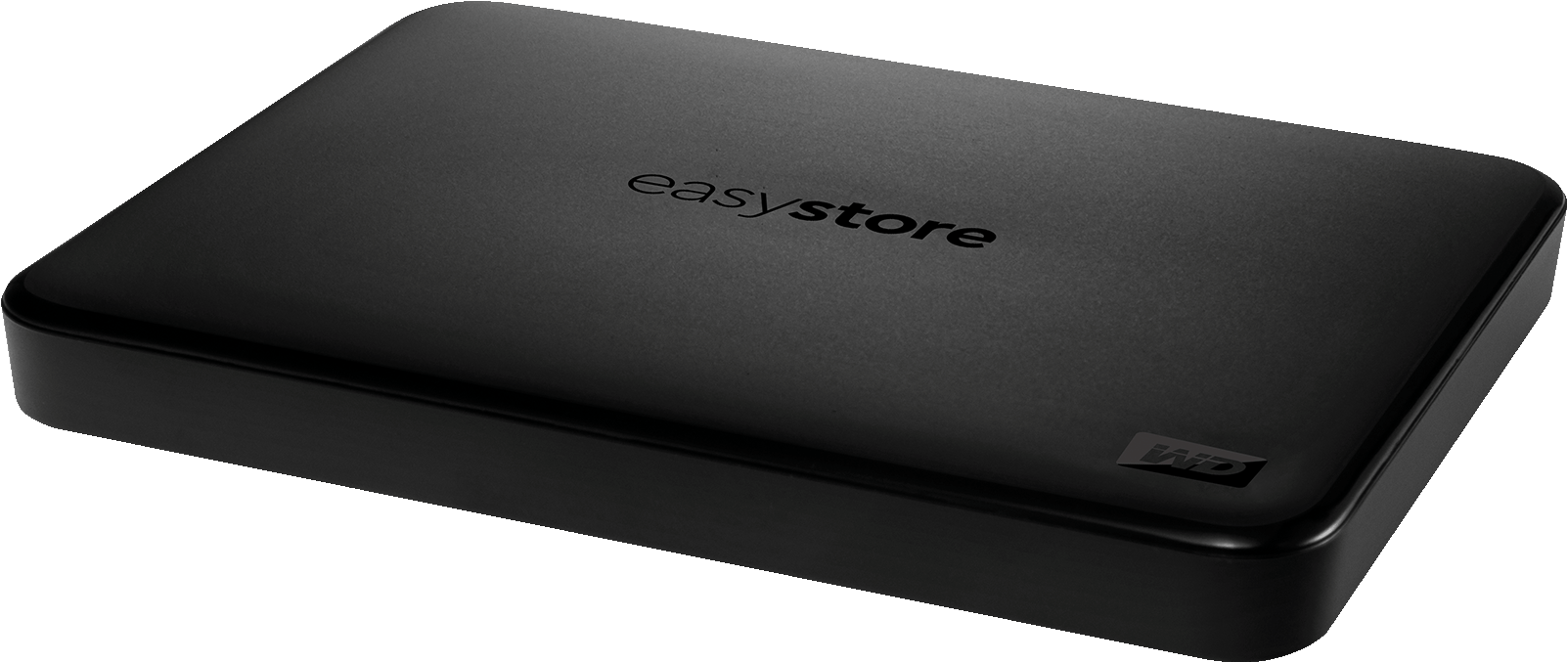 Ein schwarzes externes Speichermedium mit dem Logo von WD und dem Schriftzug "easystore".