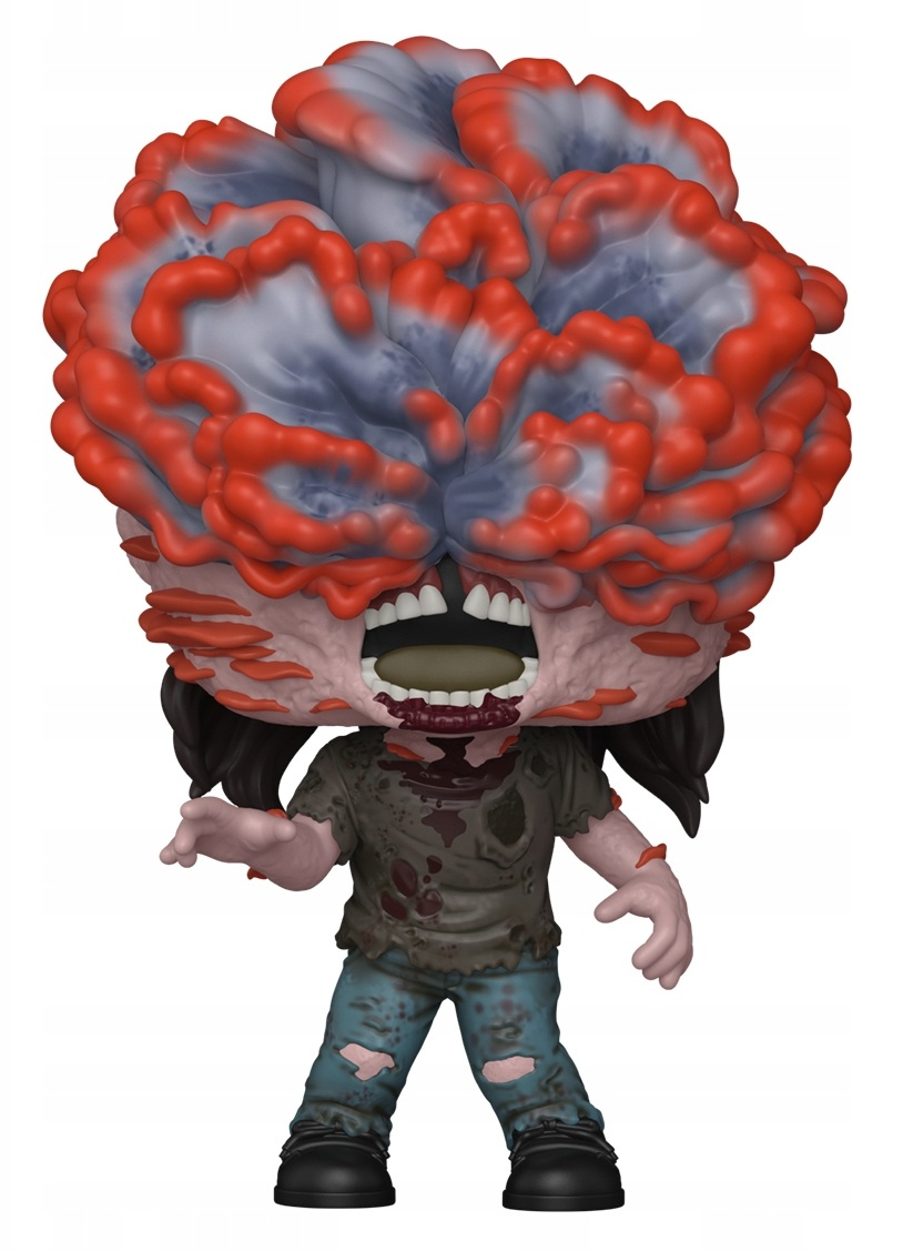 Figura z grzybicznym wzrostem na głowie, podartymi ubraniami i otwartymi ustami.