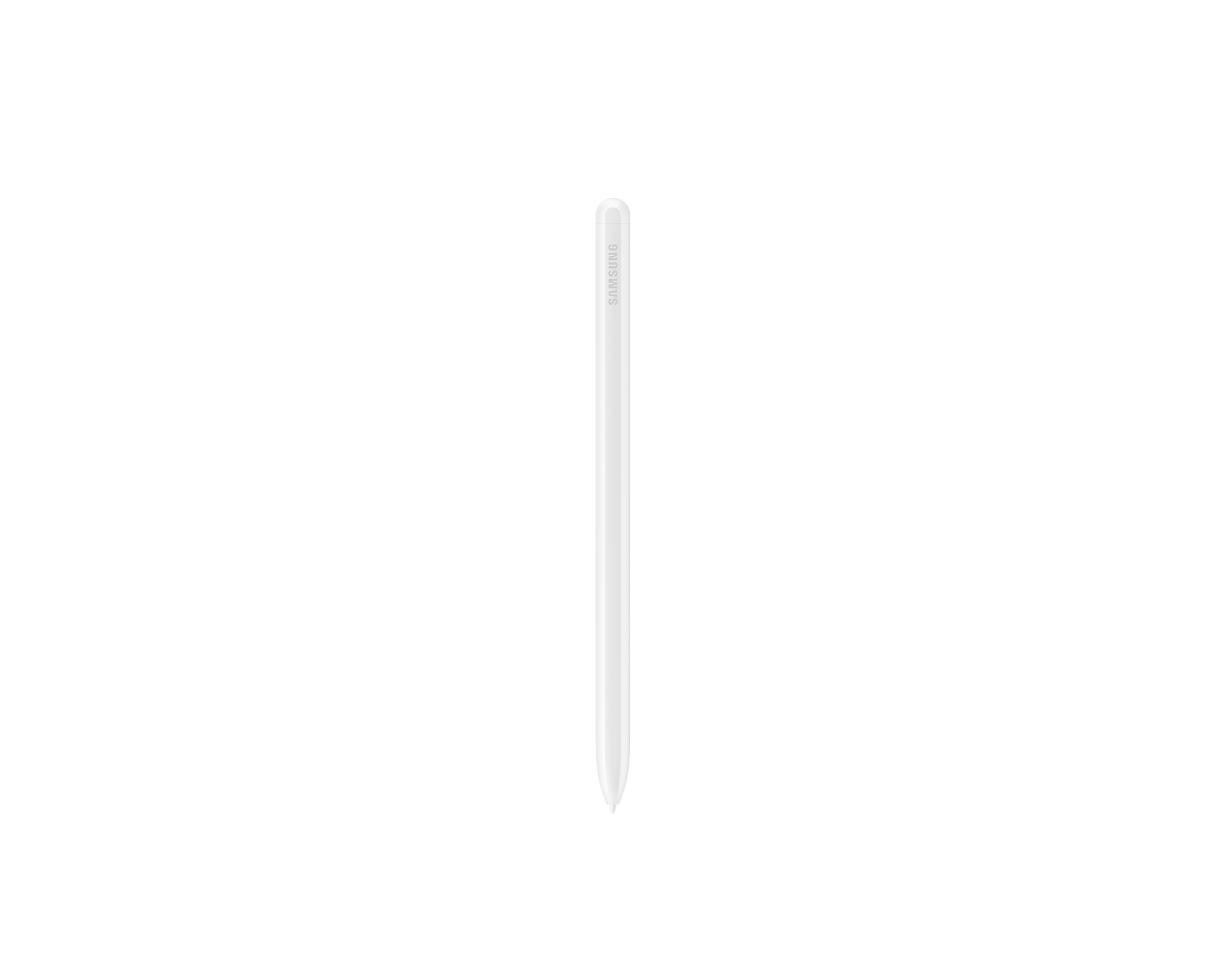 Ein weißer Stift mit SAMSUNG-Logo auf schwarzem Hintergrund.