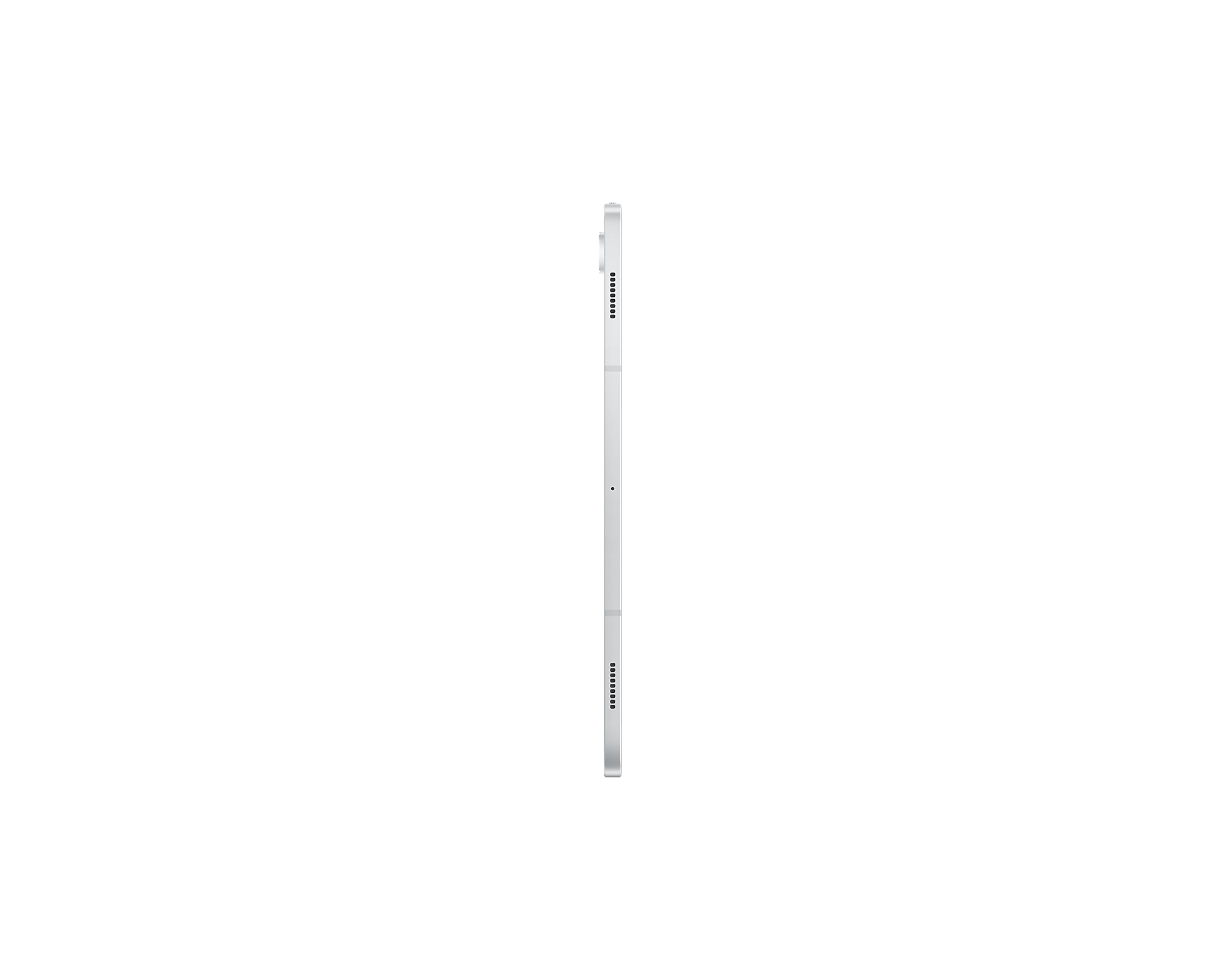 Ein weißes Tablet wird von der Seite gezeigt, mit einem schwarzen Hintergrund.