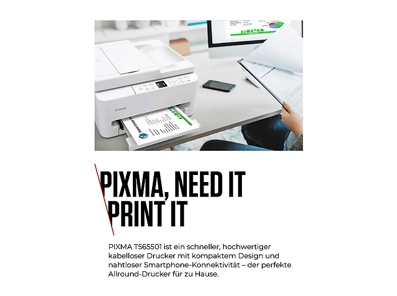 CANON Pixma TS7550i, WiFi, A4, Weiß, Multifunktionsdrucker, WLAN, Duplexeinheit (für beidseitigen Druck), A4, A5, Weiß — Foto 2 von 5