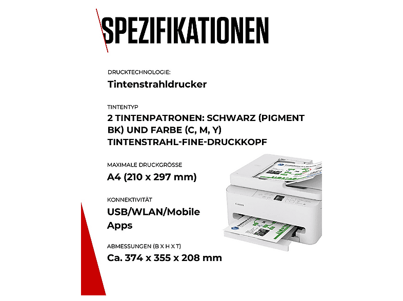 CANON Pixma TS7550i, WiFi, A4, Weiß, Multifunktionsdrucker, WLAN, Duplexeinheit (für beidseitigen Druck), A4, A5, Weiß — Foto 5 von 5