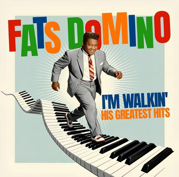 Fats Domino in Anzug läuft auf Klaviertasten. "I'm Walkin'".