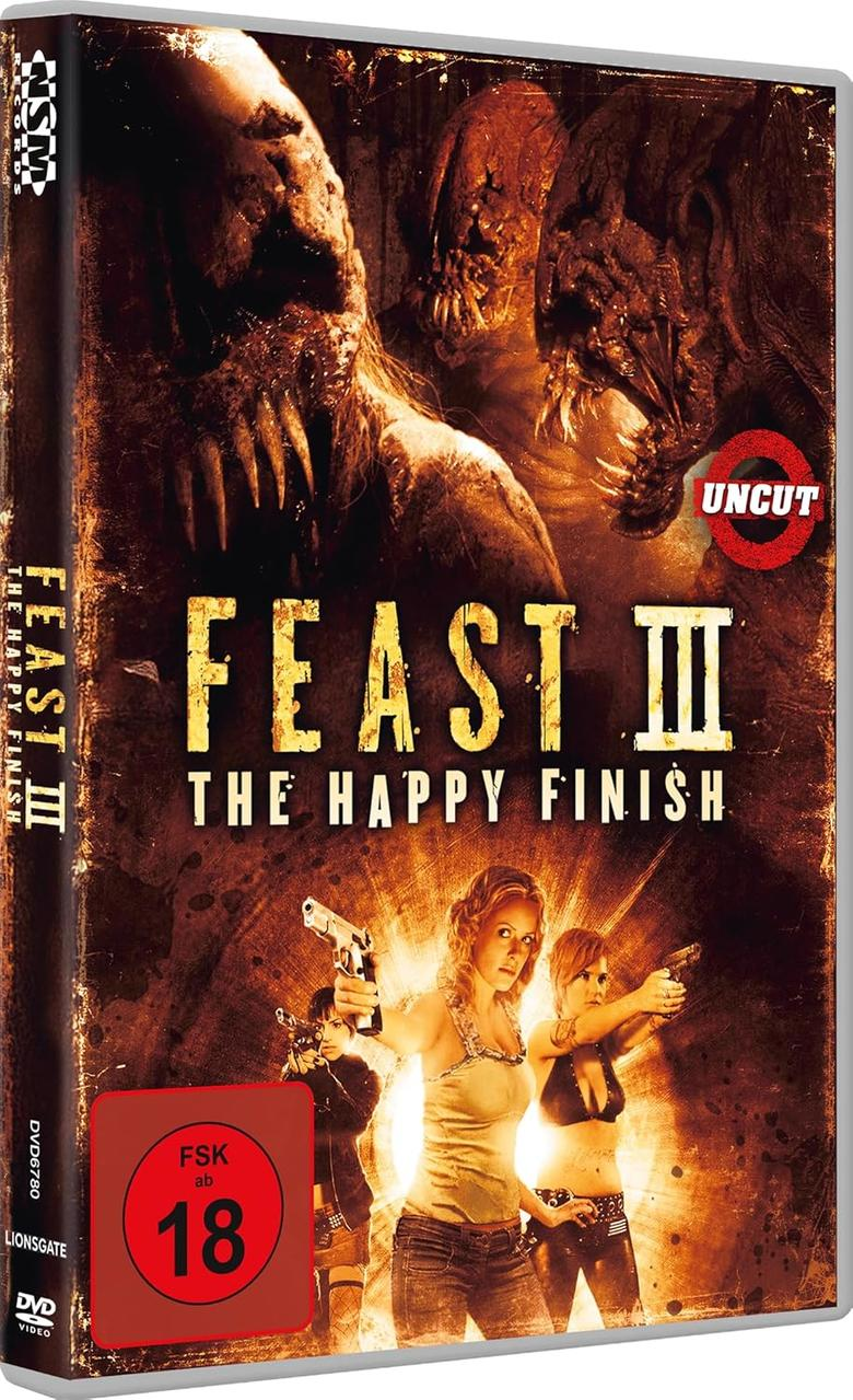 Filmcover mit Monstern und zwei Frauen mit Waffen. "Feast III".
