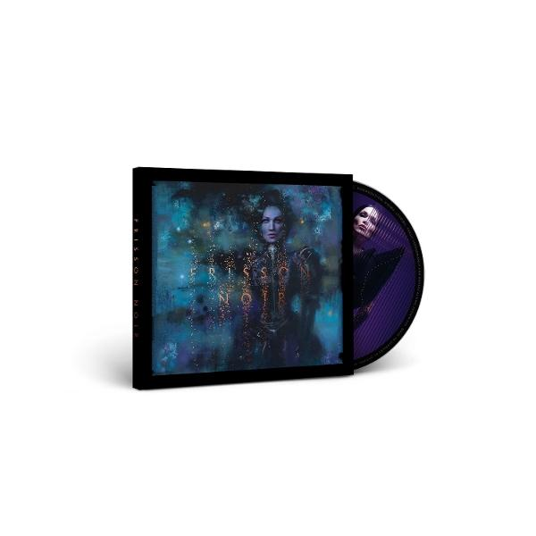 Ein CD-Cover mit einer Frau im Vordergrund, im Hintergrund ein lila CD-Disc.