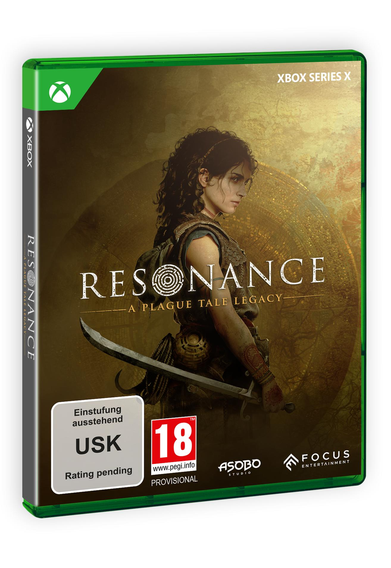 Xbox Series X Hülle für 'Resonance: A Plague Tale Legacy' mit weiblicher Figur.