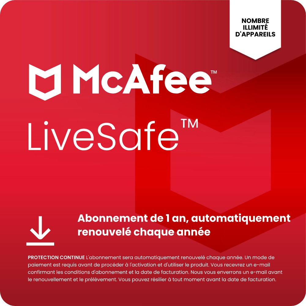 McAfee LiveSafe: Abbonamento 1 anno, si rinnova automaticamente.