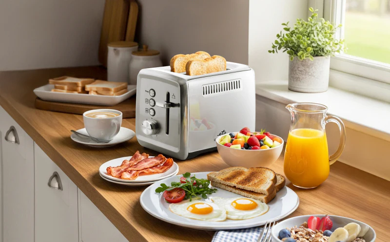 Reggeli jelenet pirítóssal, tükörtojással, baconnel, gyümölcssalátával és narancslével.