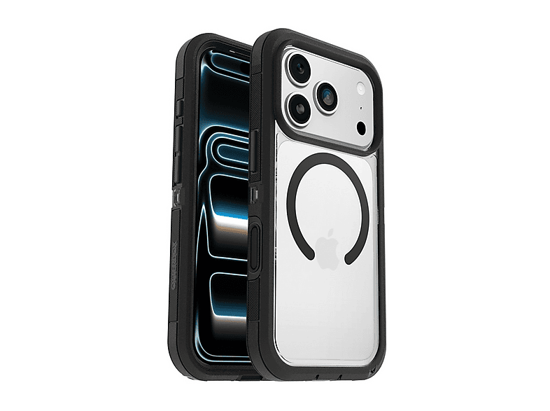 OTTERBOX Defender Series XT Clear MagSafe Cover per iPhone 17 Pro Max,super resistente a shock e cadute, testata 7x norme MIL-STD 810G, Trasparente/Nero