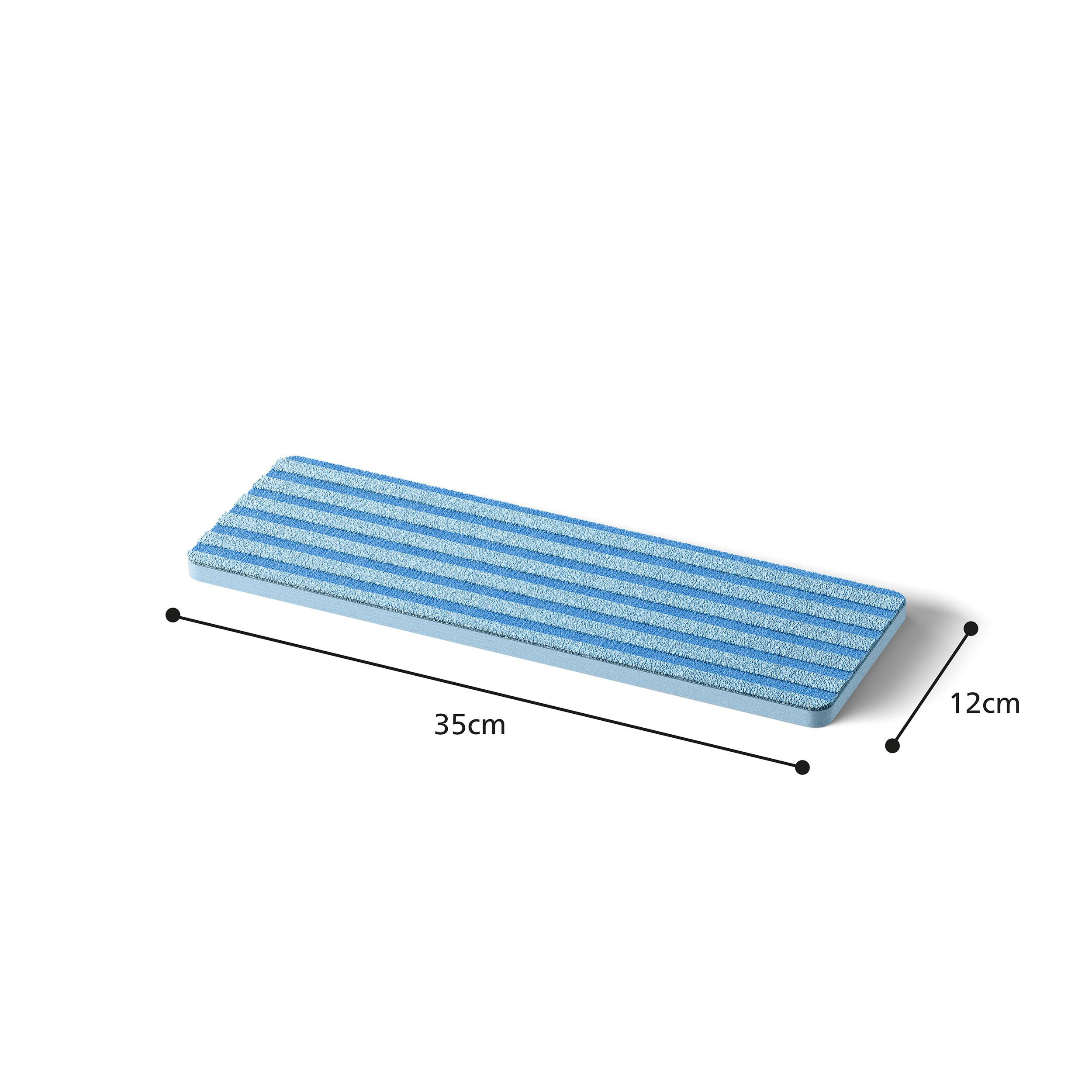 Ein blauer Moppaufsatz mit Streifen, 35cm lang und 12cm breit.
