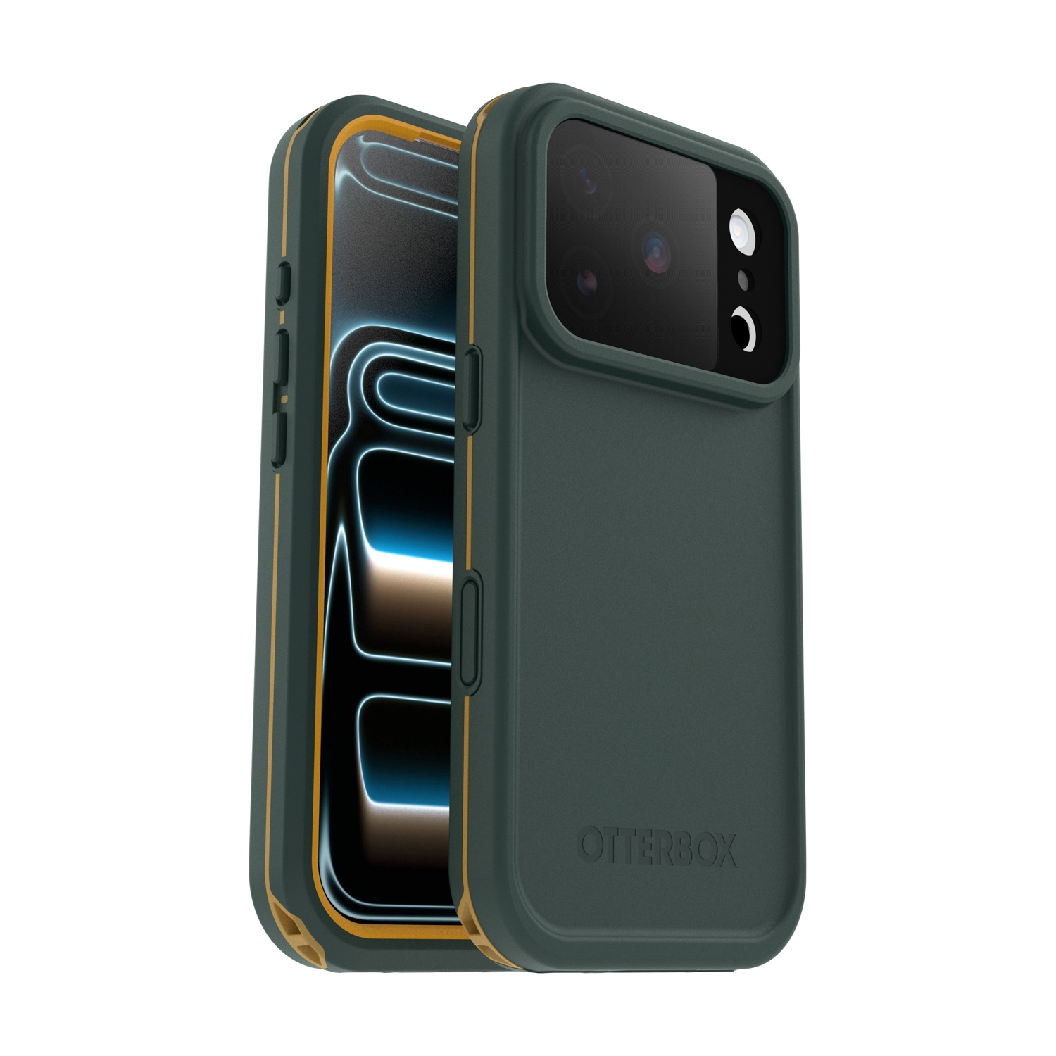 Una custodia Otterbox verde con accenti gialli che protegge uno smartphone.