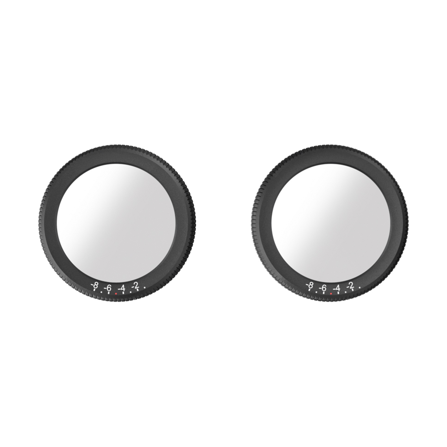 Due filtri per fotocamera grigi con bordi neri e scale da -8 a -2.