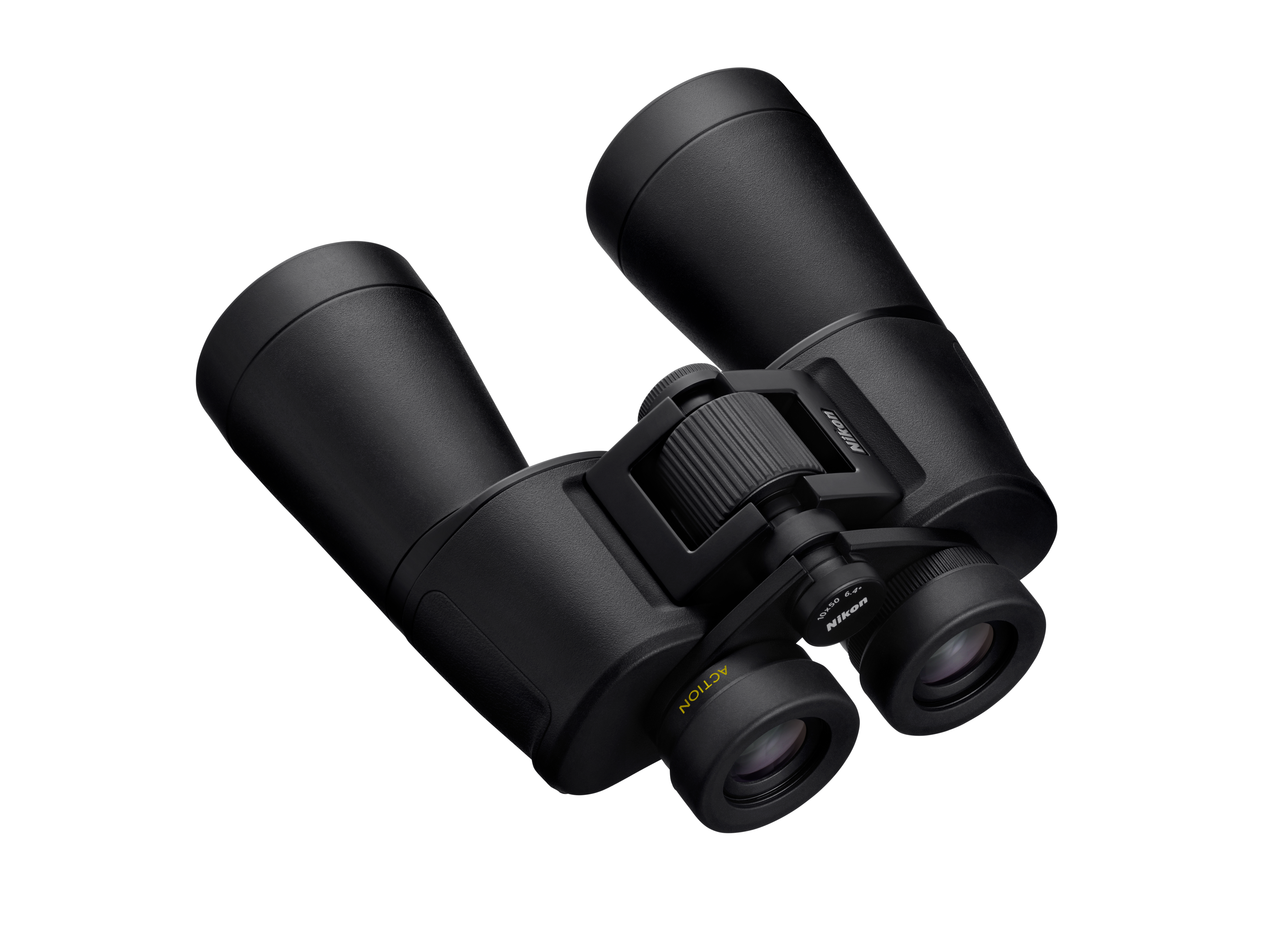 Schwarze Nikon Fernglas mit Fokusrad und Verstellmechanismus.