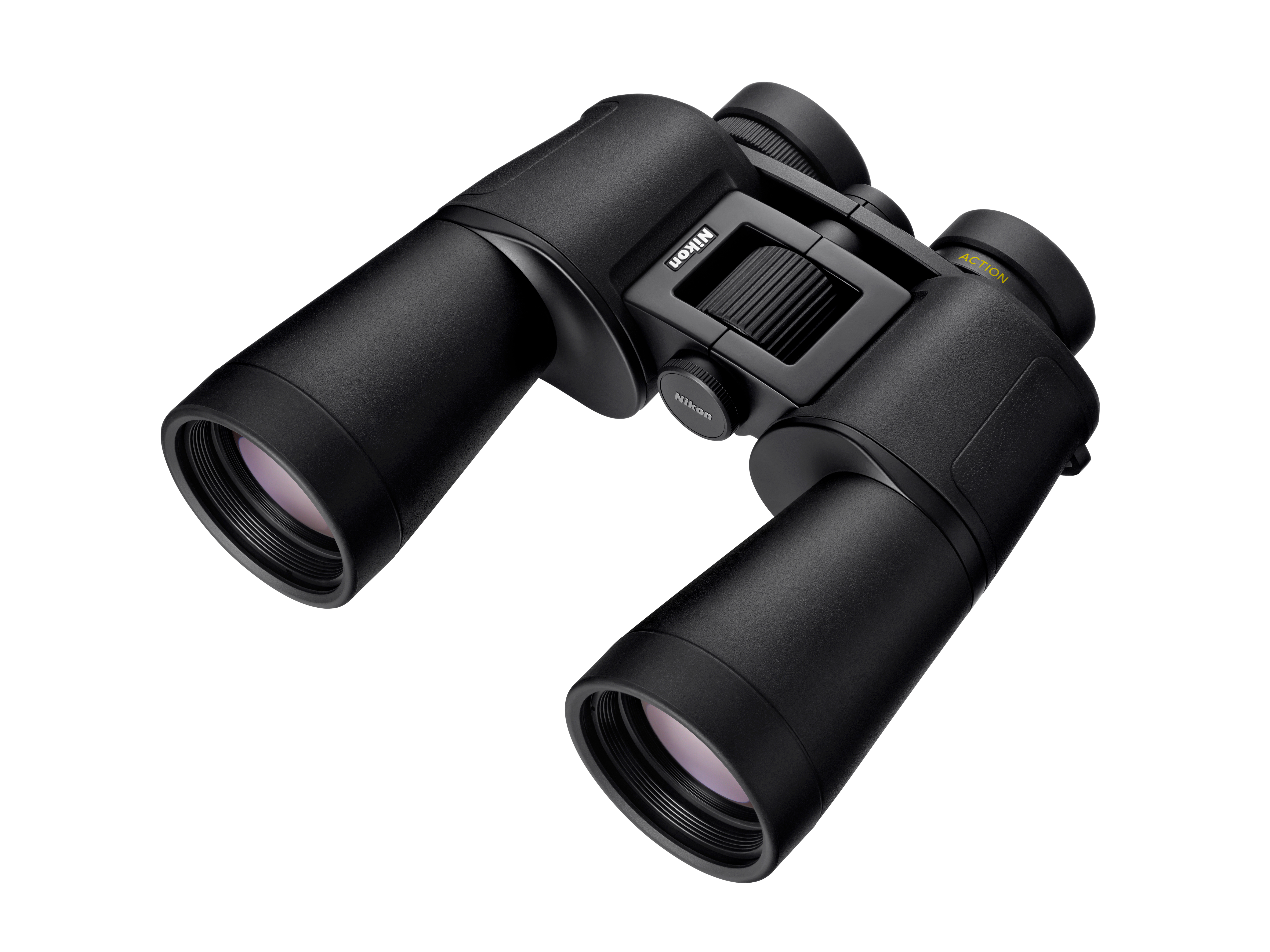 Schwarze Nikon Fernglas mit Fokusrad und „Action“-Beschriftung.