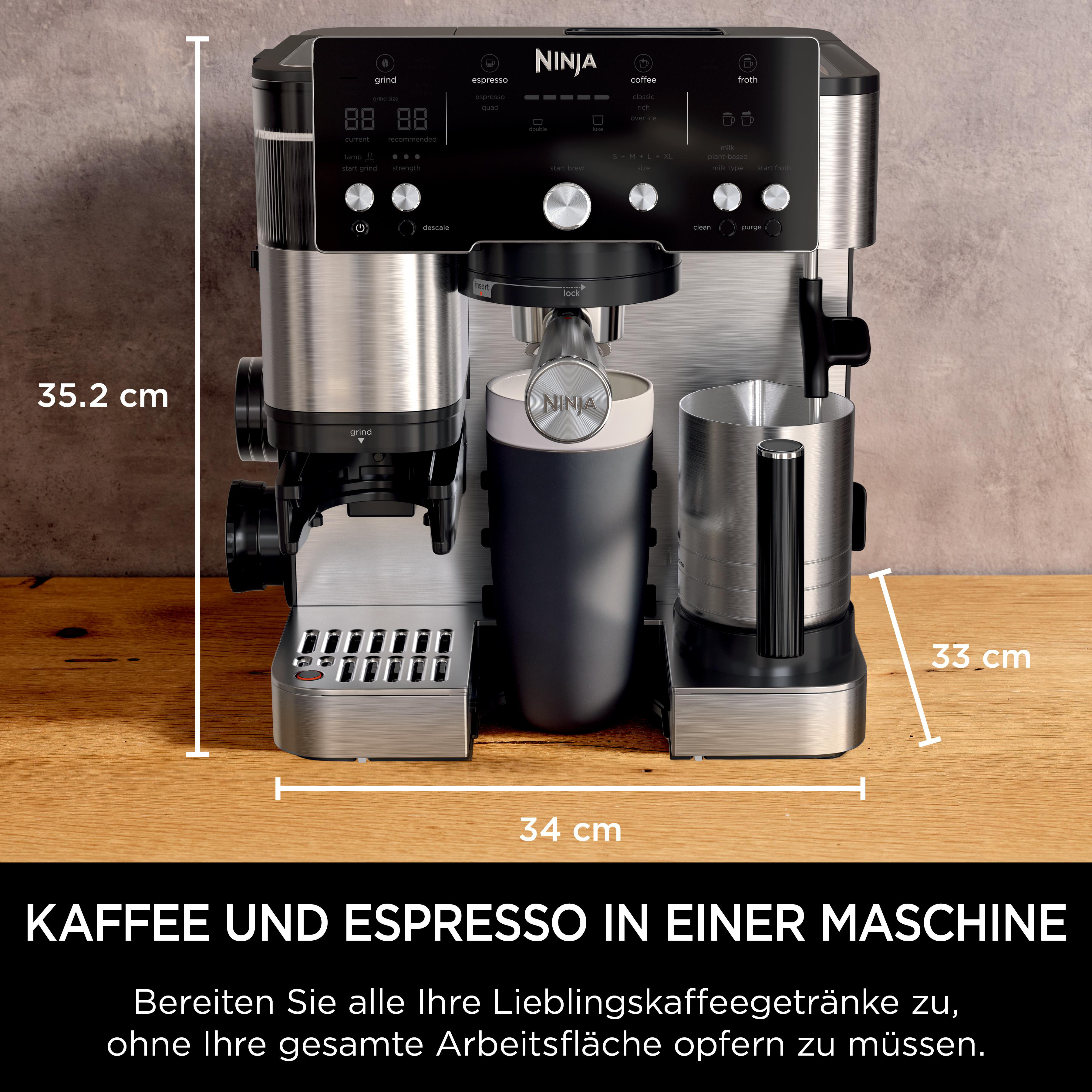 Moderne Ninja Kaffeemaschine mit Milchsystem und Display.