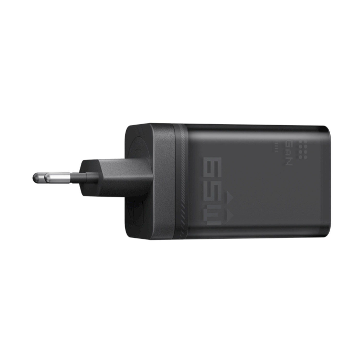 Un alimentatore USB-C nero con due poli.