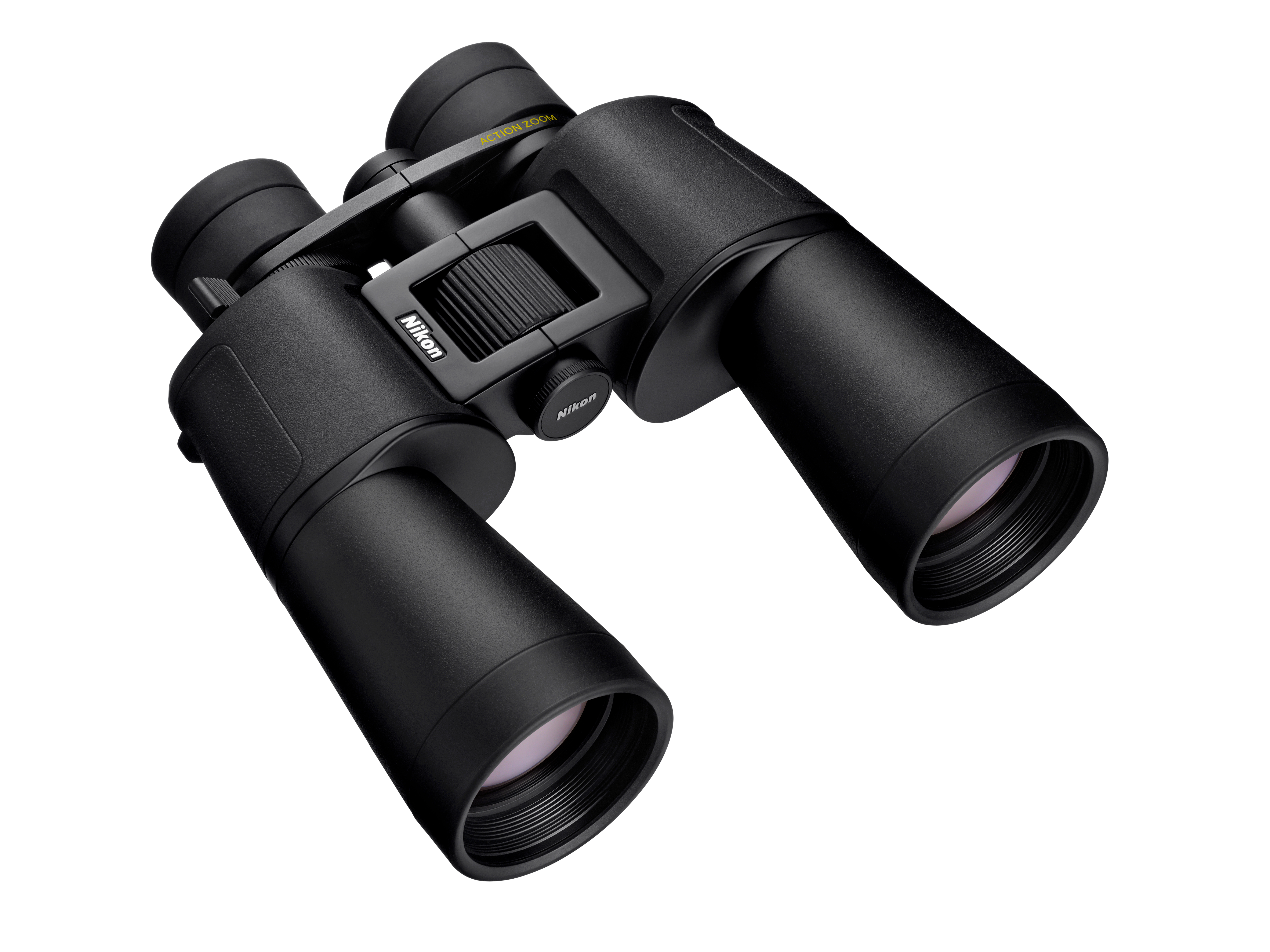 Schwarze Nikon-Ferngläser mit Zoom-Funktion und Fokusrad.