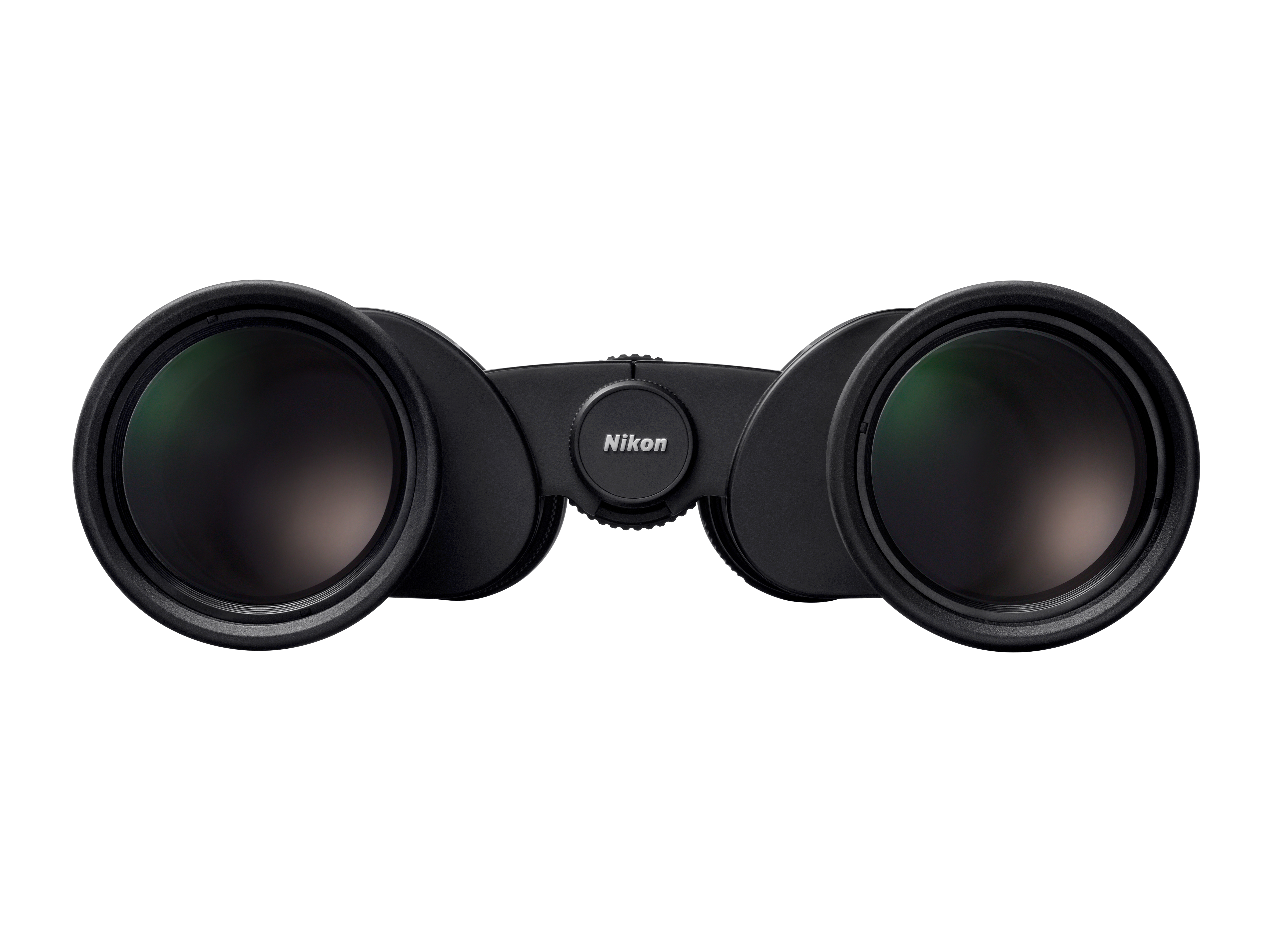 Schwarze Nikon-Ferngläser mit Fokusrad und Objektiven.