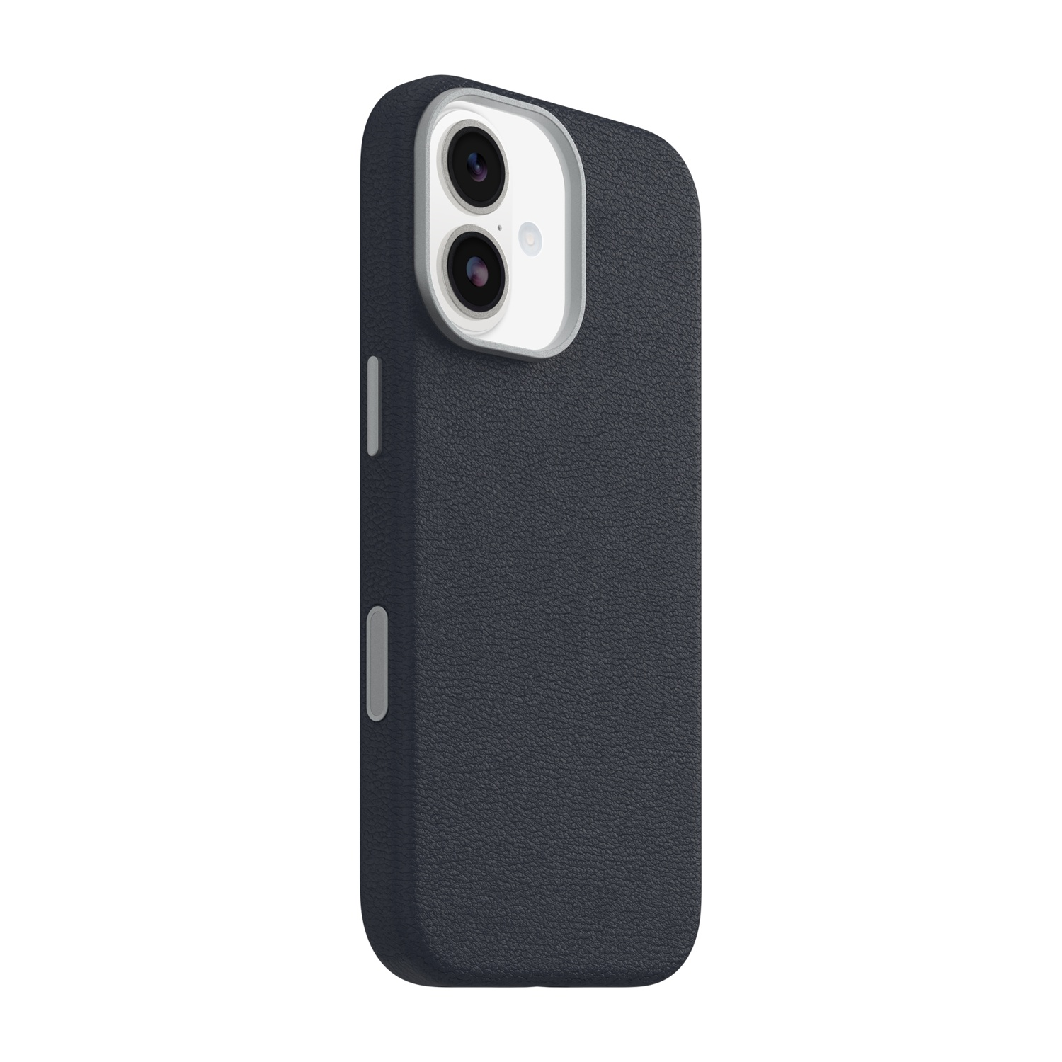 Custodia per telefono grigio scuro con due obiettivi e flash.