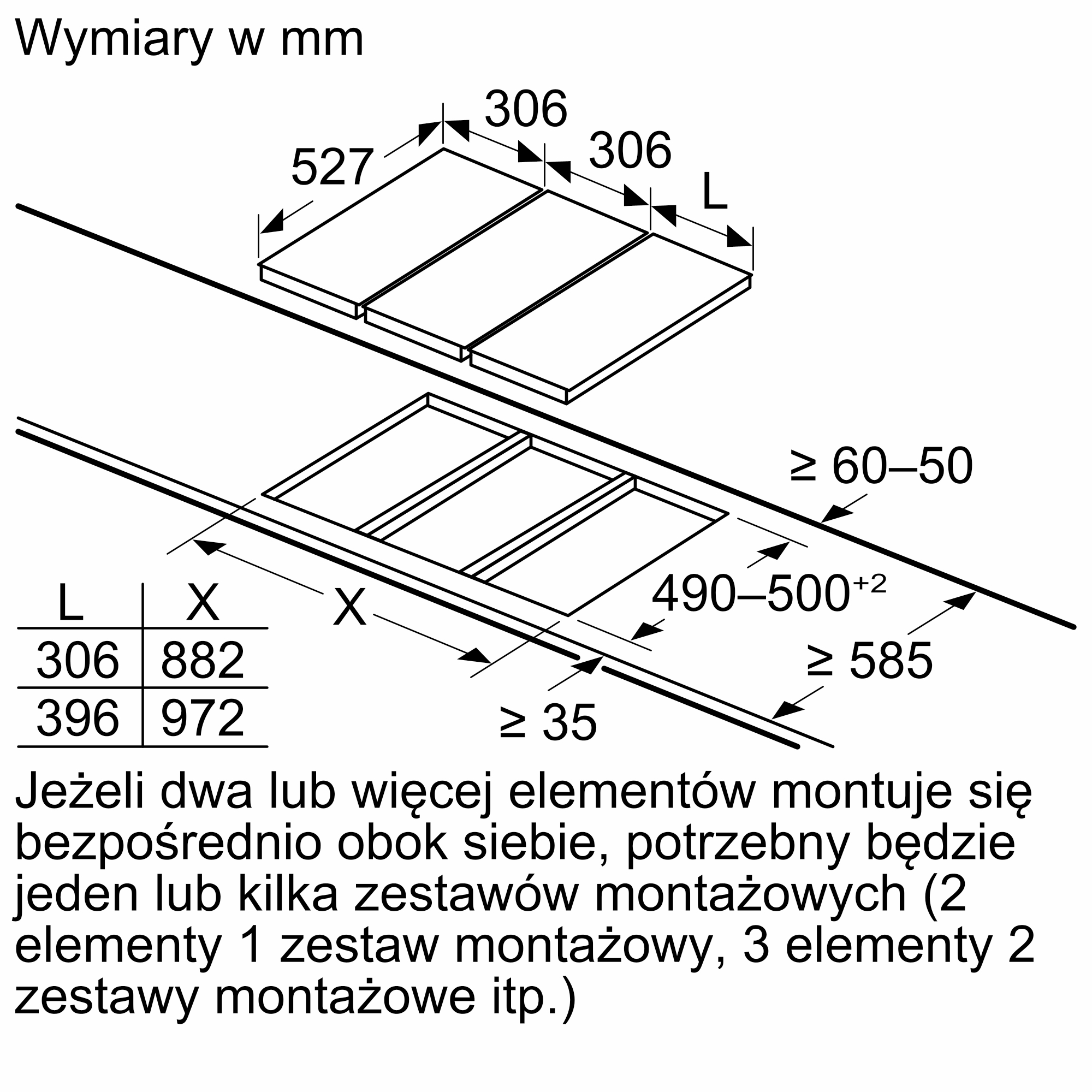 Rysunki montażowe i wymiarowe płyty grzewczej w mm.