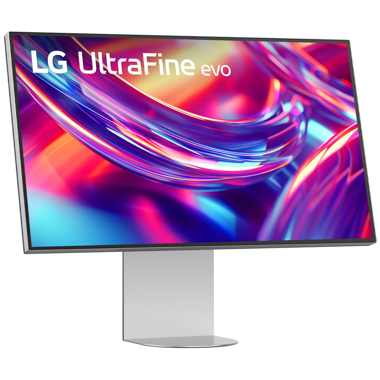 An LG UltraFine evo monitor displaying a colorful, abstract background.