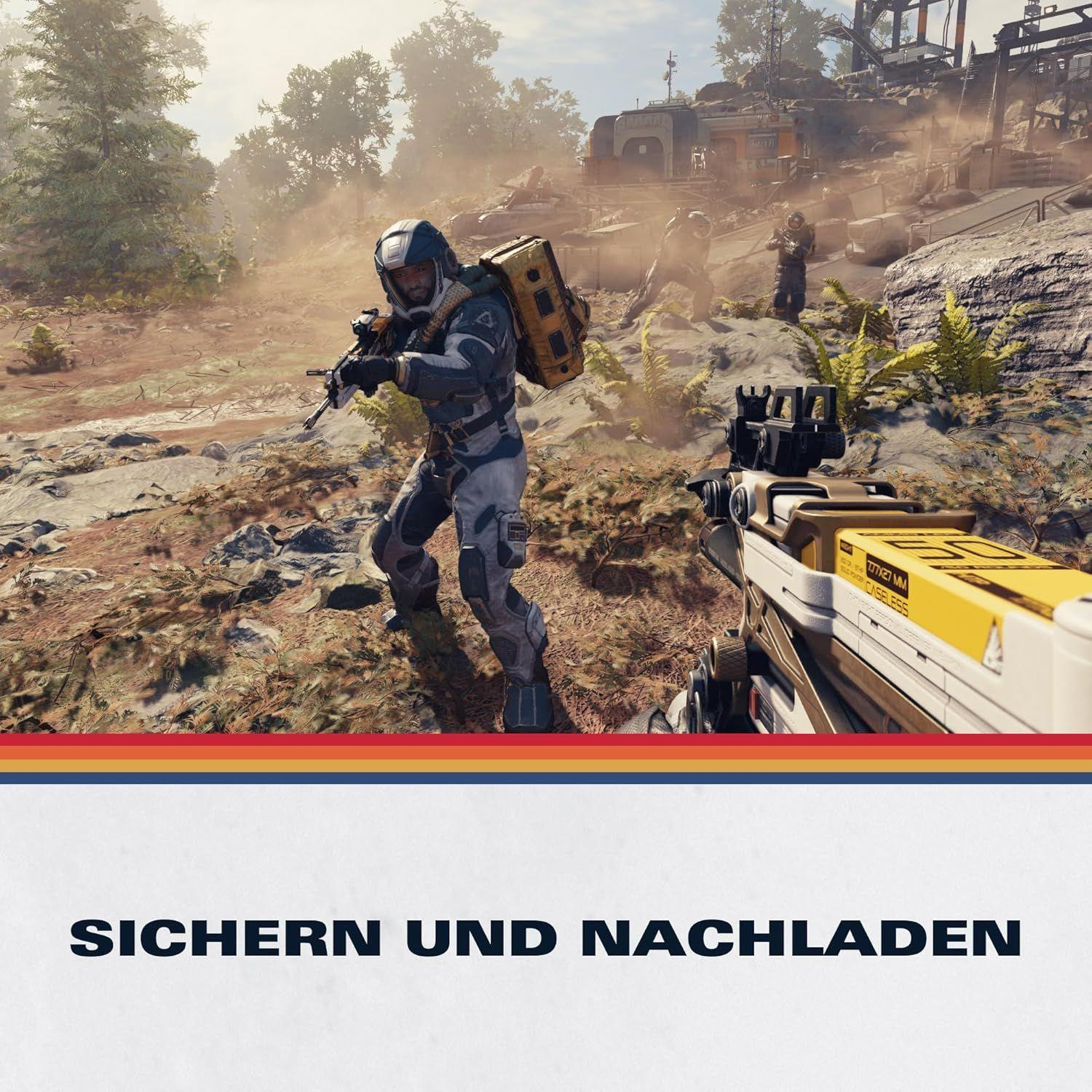 Soldaten in Rüstung mit Waffen in einer staubigen, felsigen Landschaft.