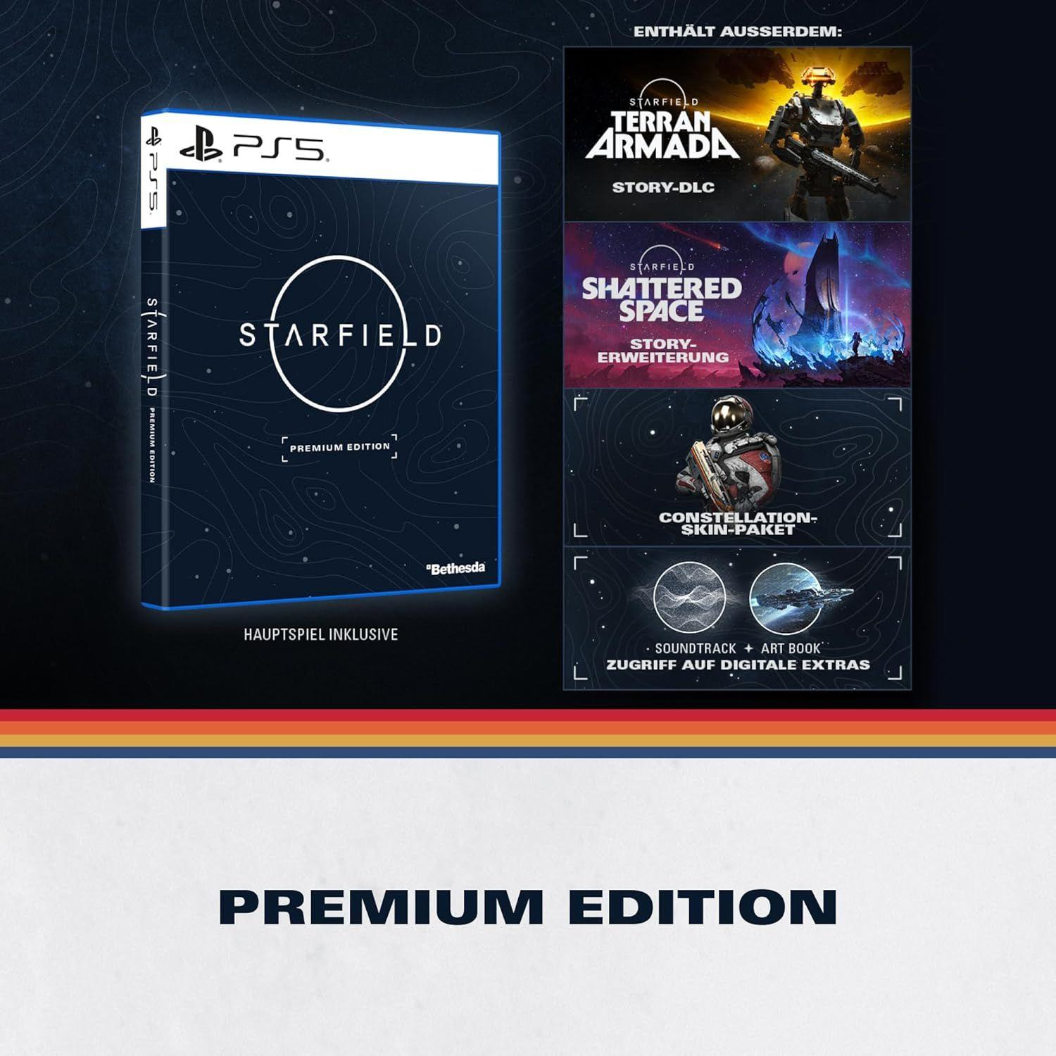 Starfield Premium Edition für PS5 mit Spiel, DLCs, Skin-Paket, Soundtrack & Artbook.