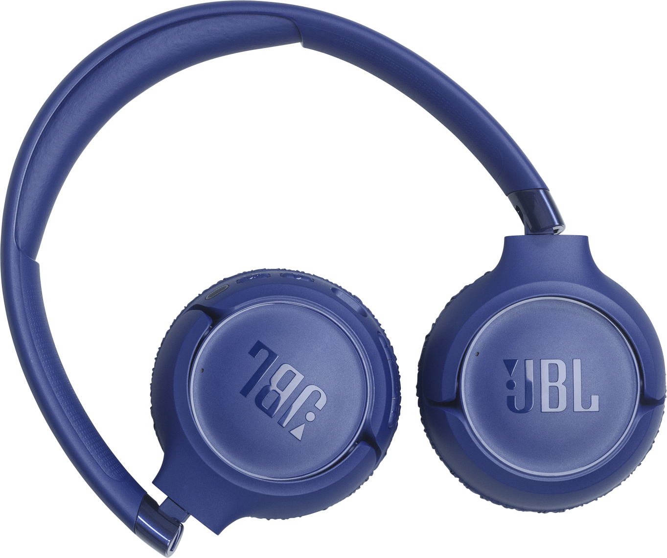 Kék JBL fejhallgató párnázott fejpánttal és fülpárnákkal.