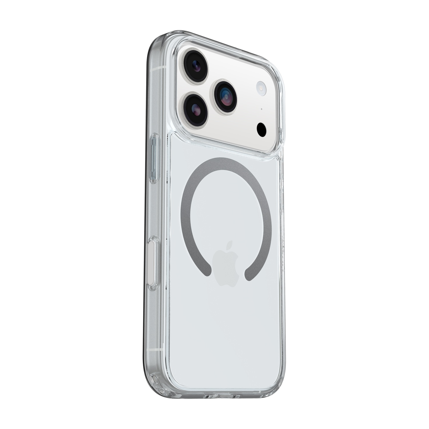 Custodia trasparente per telefono con logo Apple e anello magnetico.