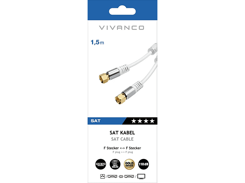 Vivanco Anschlusskabel für Decoder, Doppel-F-Stecker, 1.5m; F-auf-F-Stecker — Foto 2 von 2