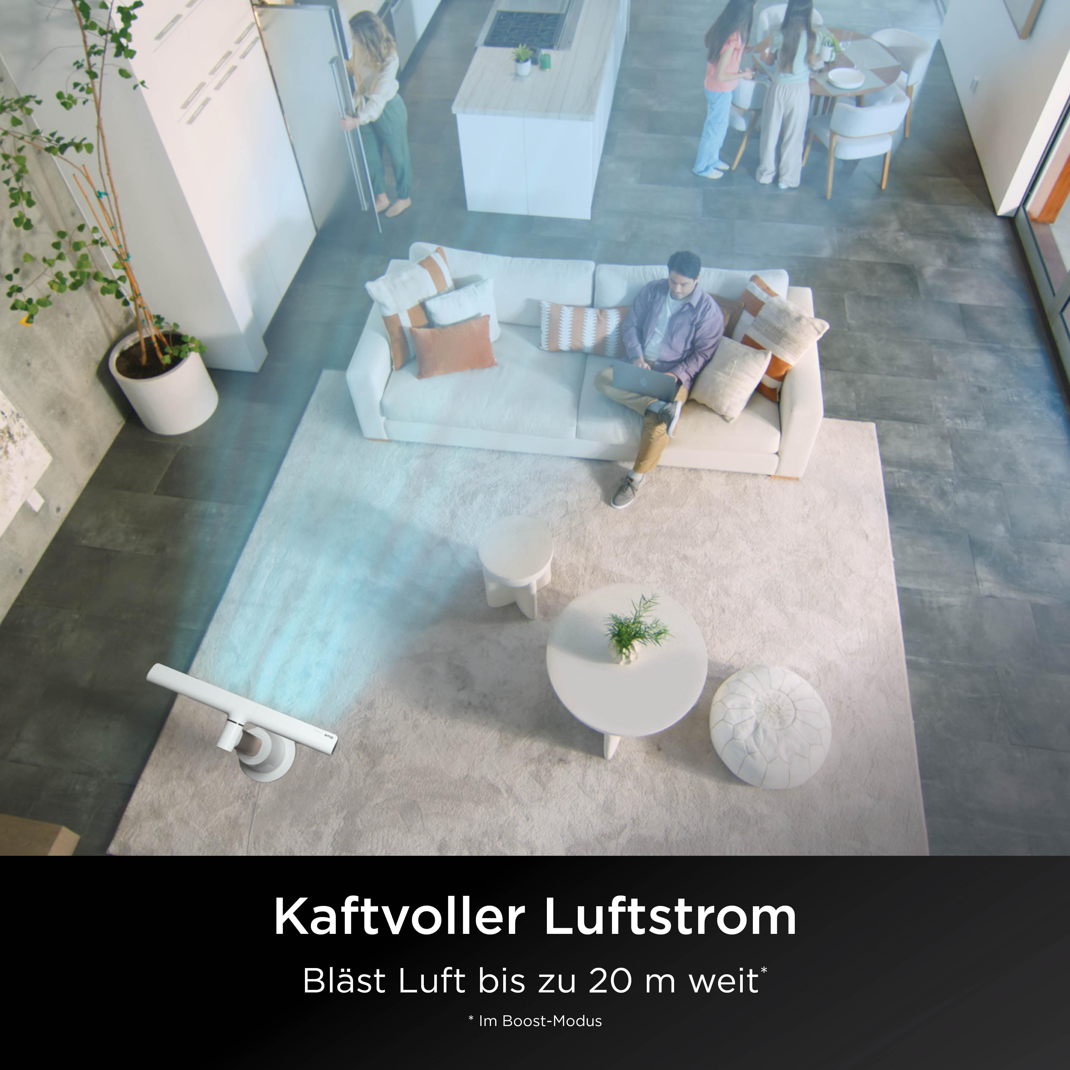 Ein Mann sitzt mit Laptop auf Sofa, Luftstrom vom Gerät