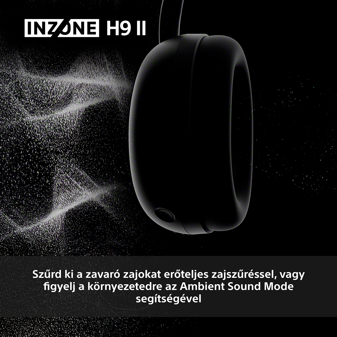 Fekete "INZONE H9 II" feliratú fejhallgató. Ködös effektek.