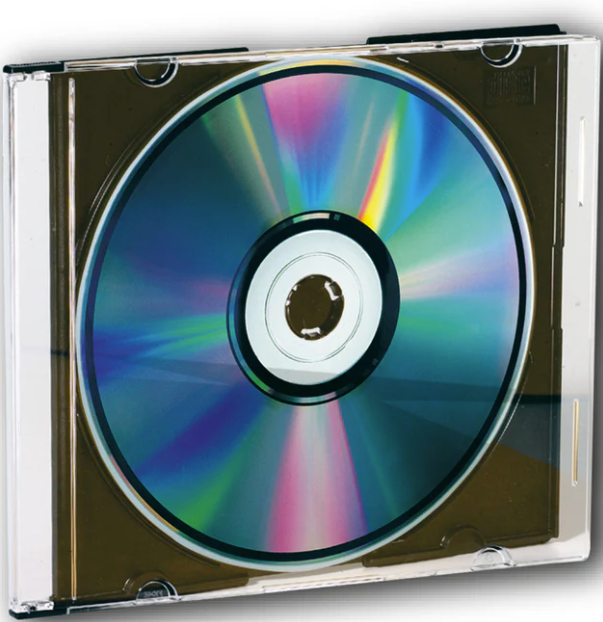CD in transparenter Hülle mit reflektierenden Farben.