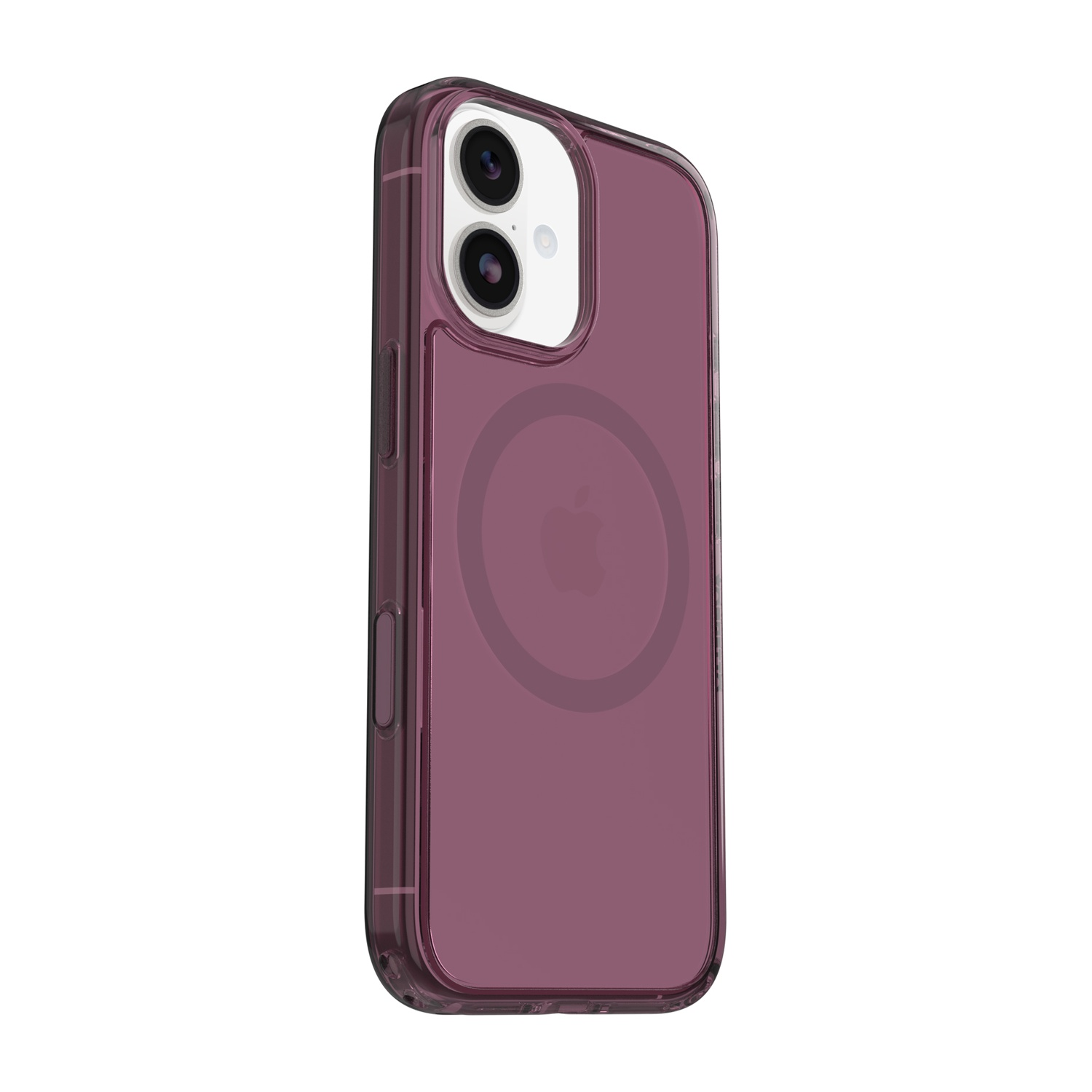 Custodia viola per iPhone con due obiettivi e logo Apple.