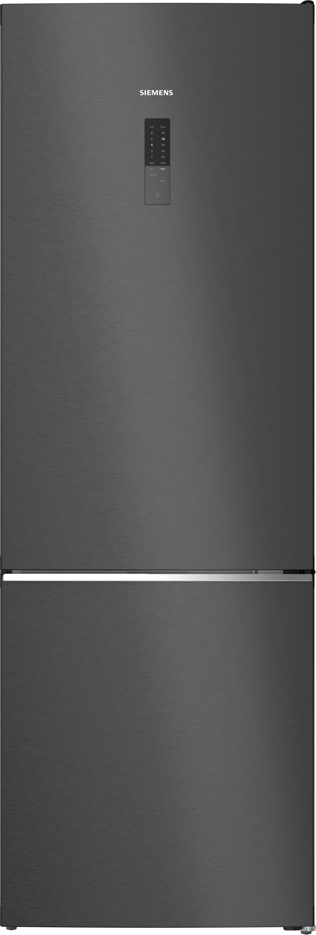 Grauer Kühlschrank mit digitalem Display oben.