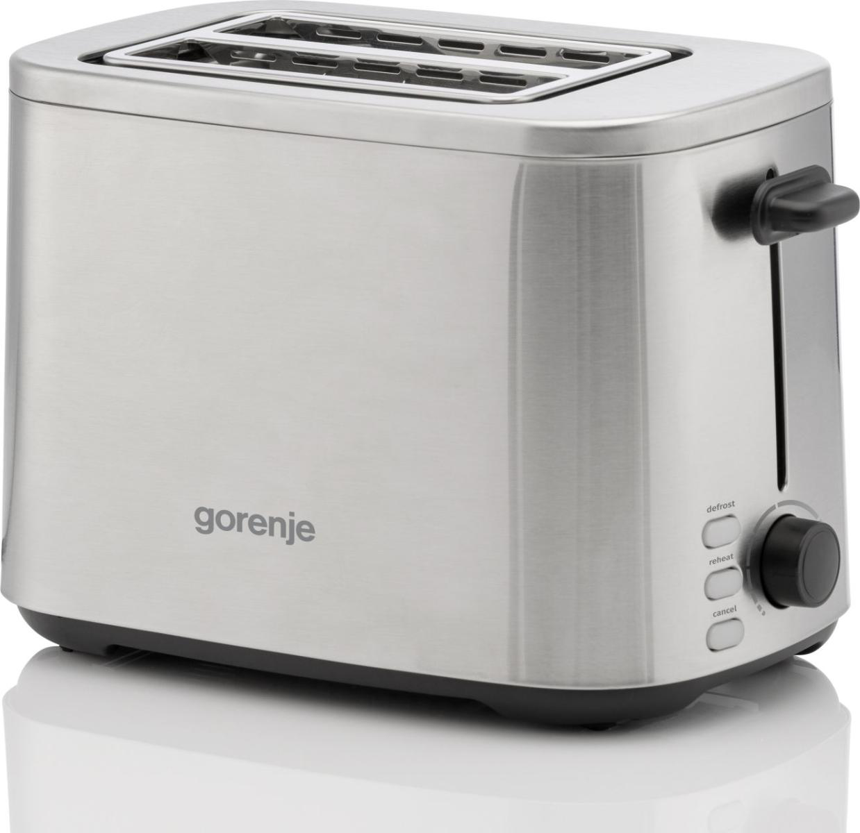Ezüst Gorenje két szeletes kenyérpirító gombokkal és karral.