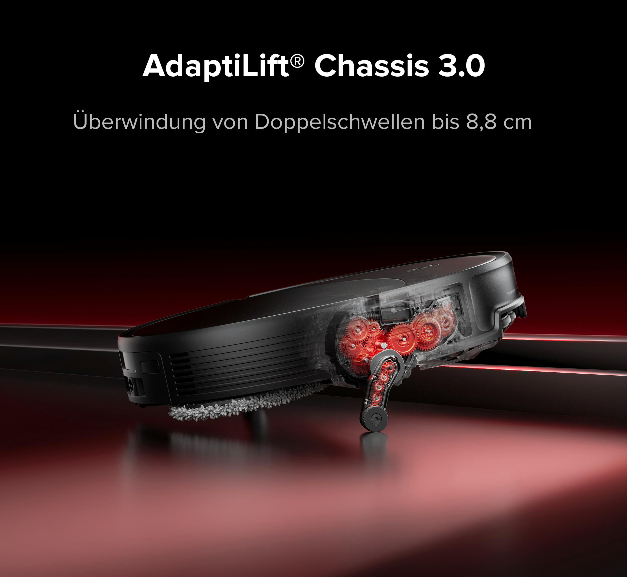 AdaptiLift Chassis 3.0 mit durchsichtiger Abdeckung, zeigt rote Zahnräder.