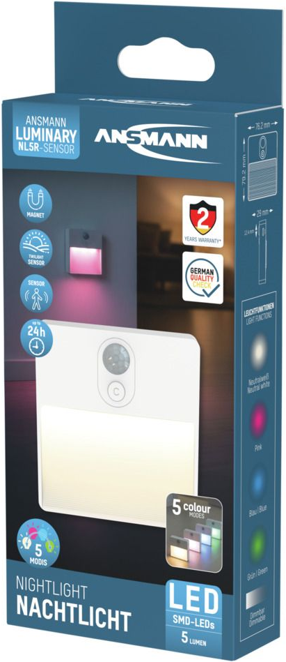 Ansmann Nachtlicht mit Sensor, 5 Farben, 5 Lumen, Magnetbefestigung.