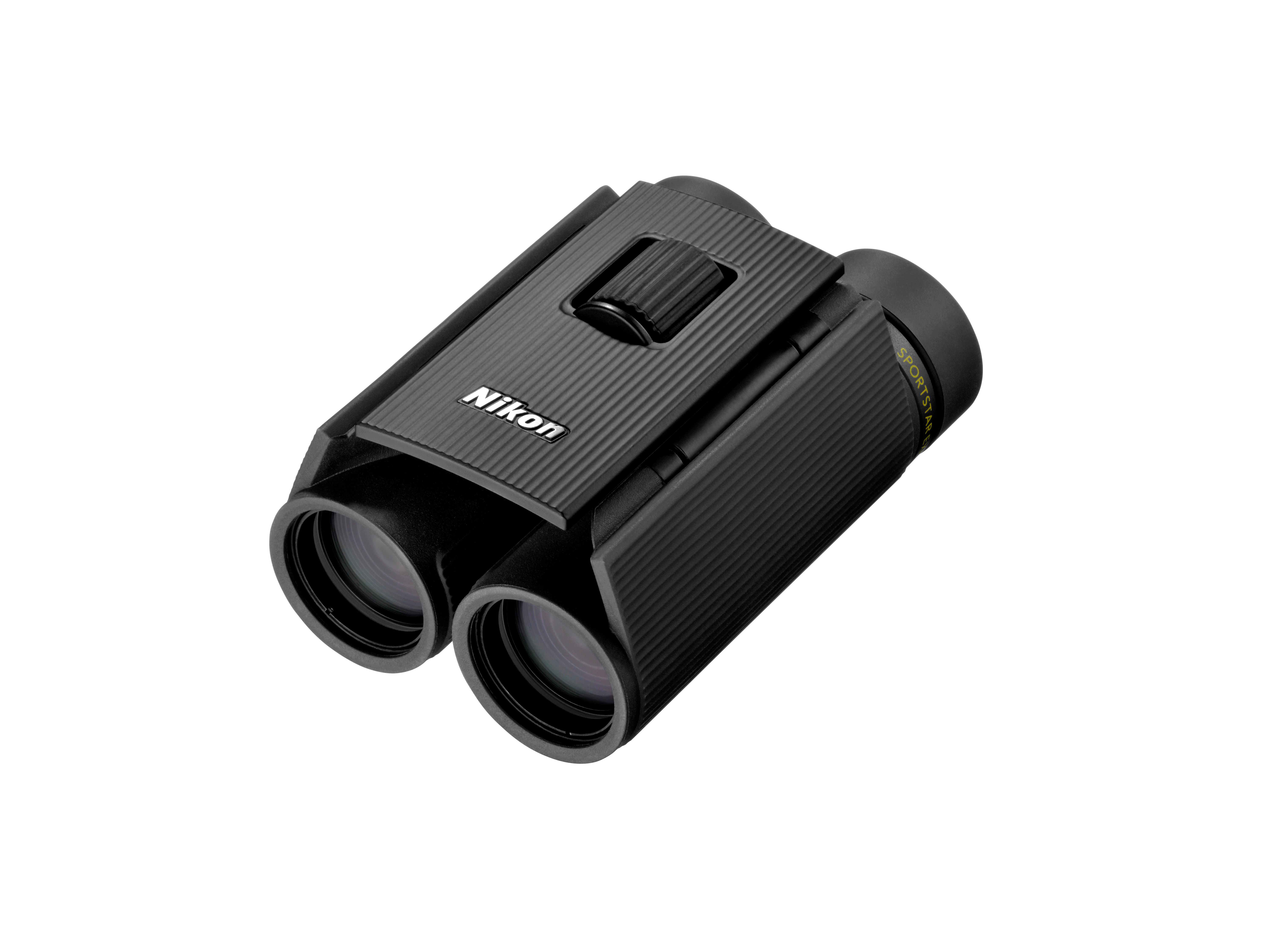 Schwarze Nikon Fernglas mit Fokusrad und gerippter Textur.