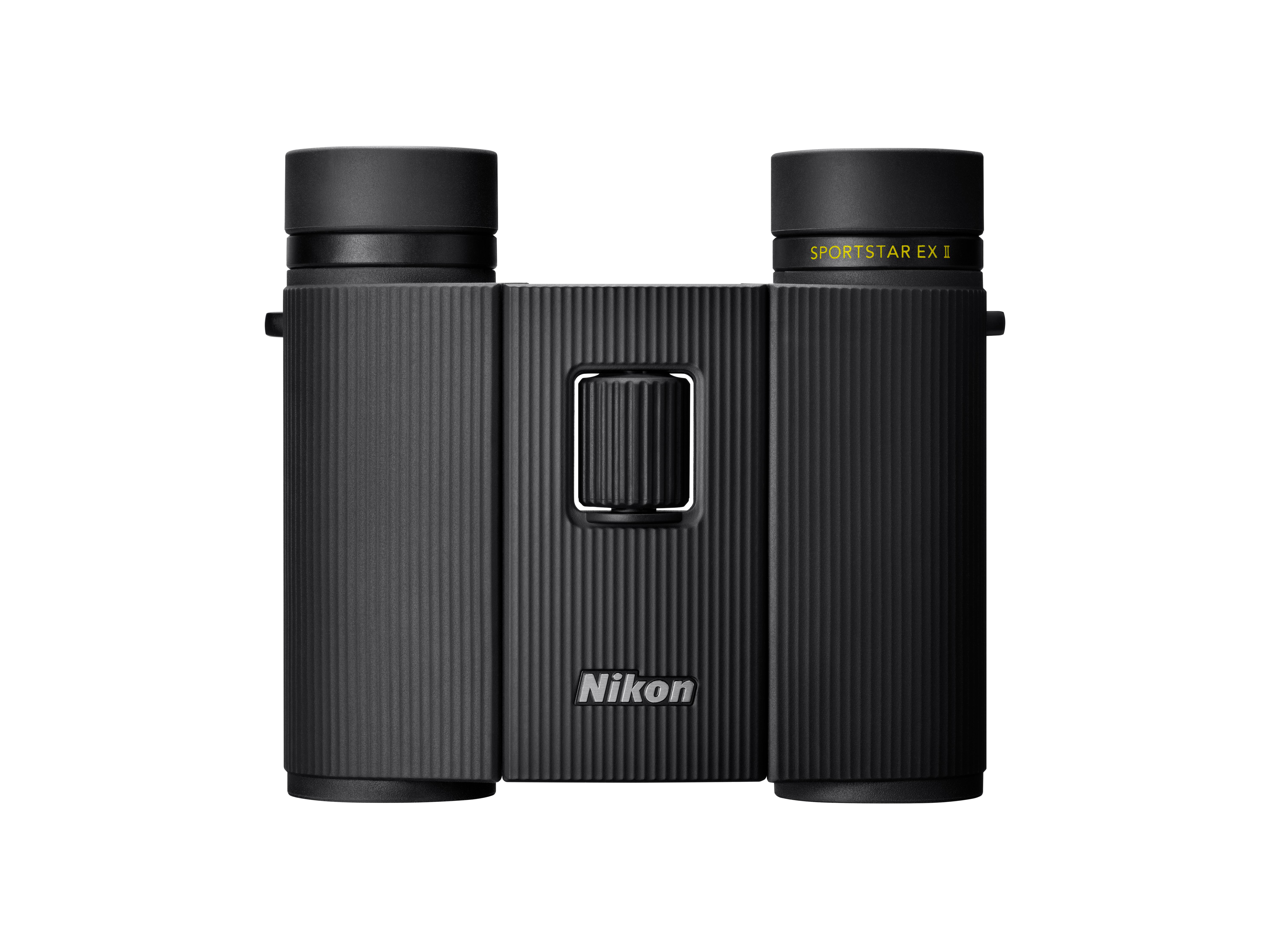 Schwarze Nikon Sportstar EX II Fernglas mit gerippter Textur und Fokusrad.