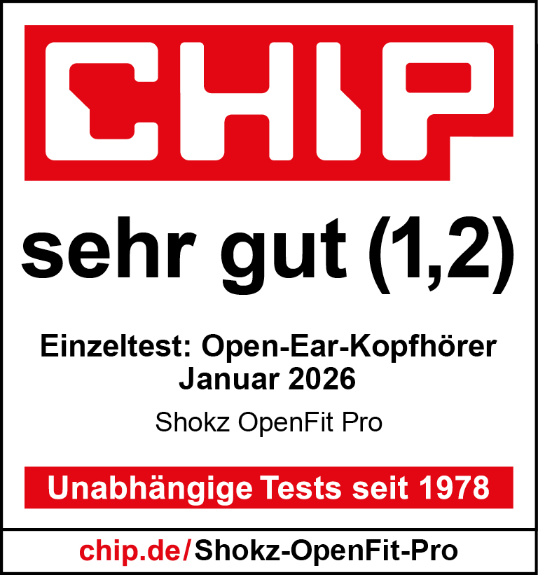 CHIP-Logo, 'sehr gut (1,2)', Testdetails und Webadresse.