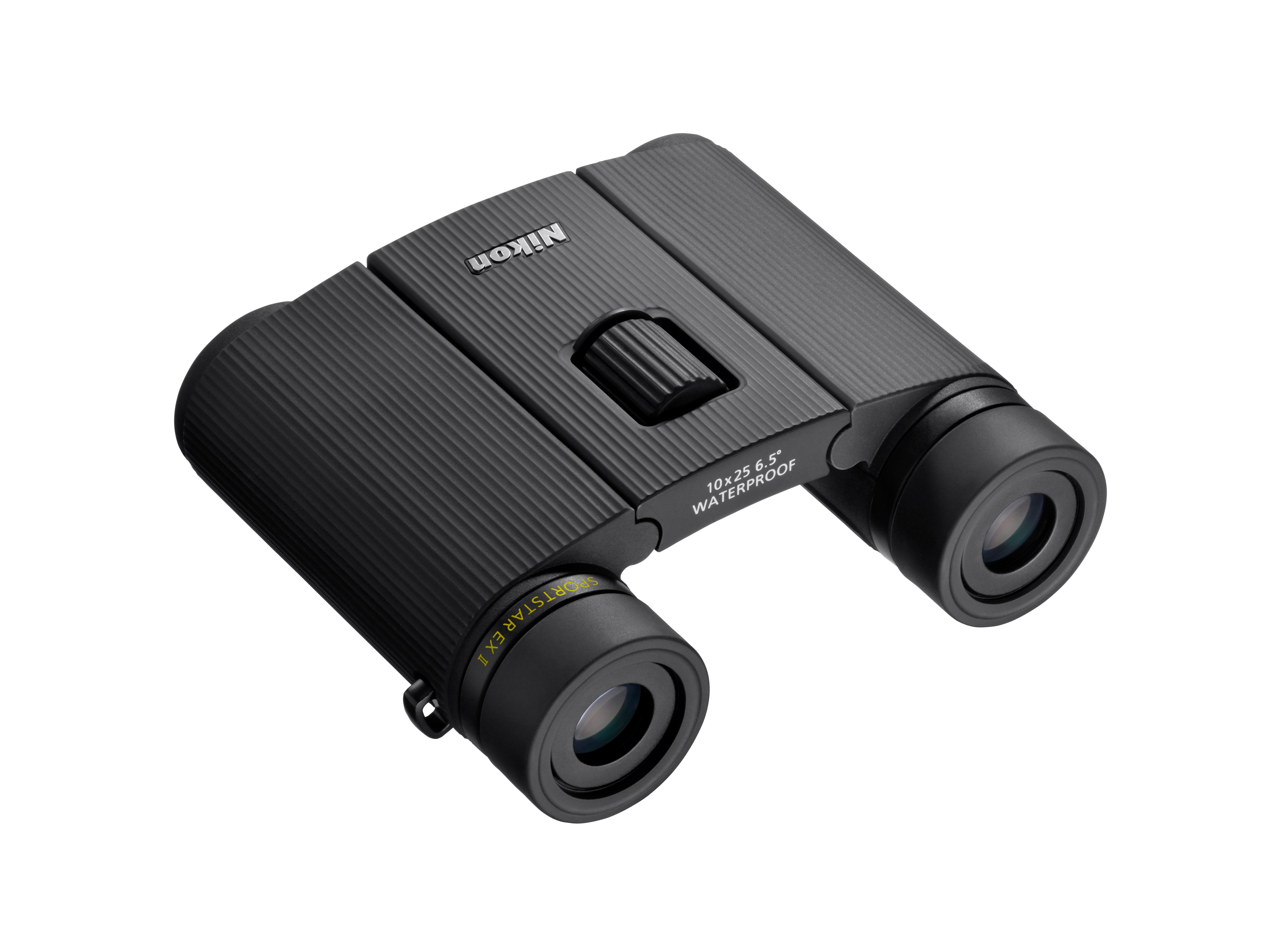 Schwarze Nikon Fernglas mit gerippter Oberfläche und Fokusrad.