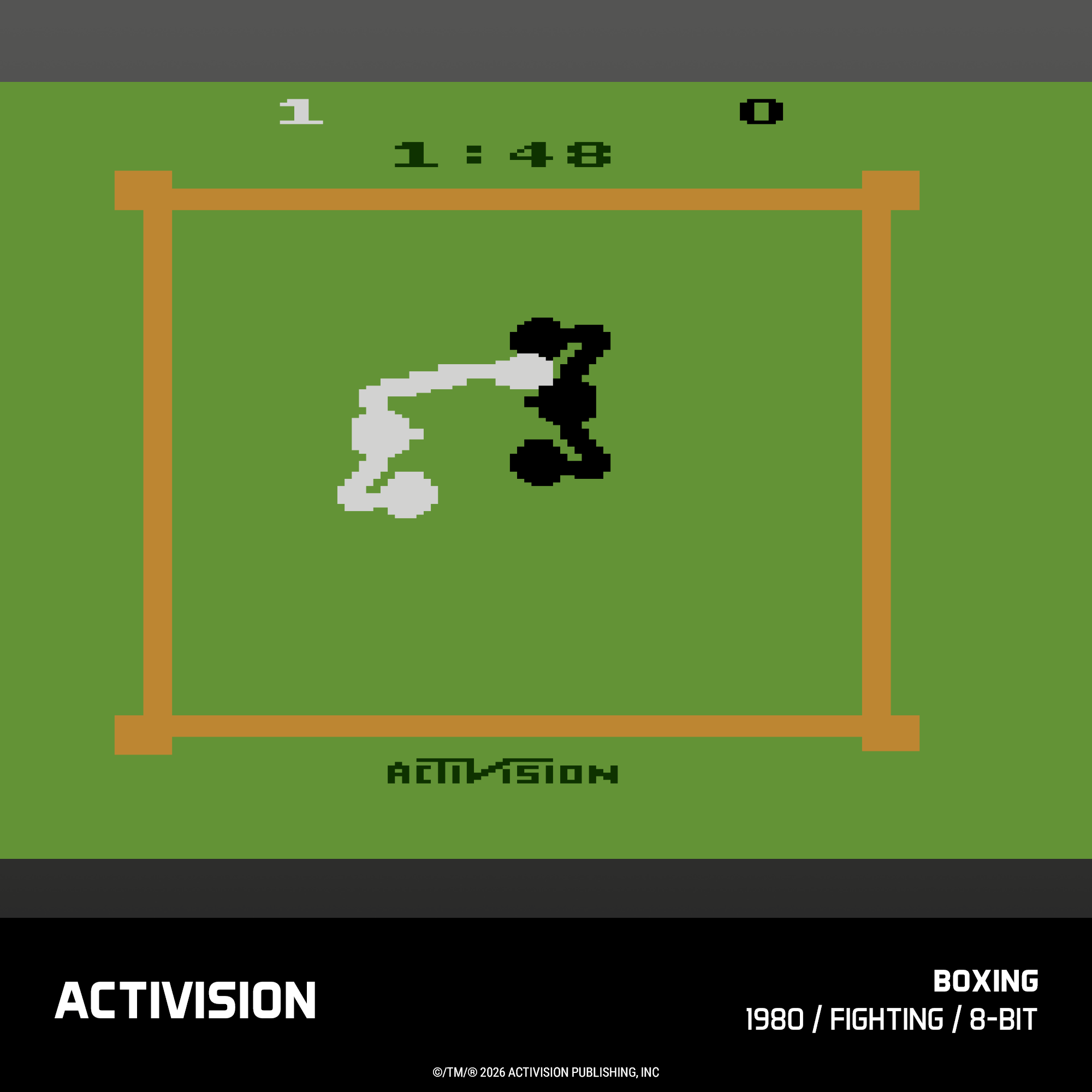 Ein 8-Bit-Boxspiel mit zwei Figuren, schwarz und weiß, im Ring.